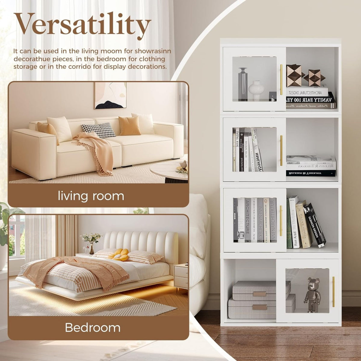 Superjoe Cube Storage Organizer with Sliding Door, White Stackable Bookshelf, Modular Cubby Storage System, Wooden Display Shelf for Small Space, Closet, Living Room, Bedroom, Apartment, Dorm