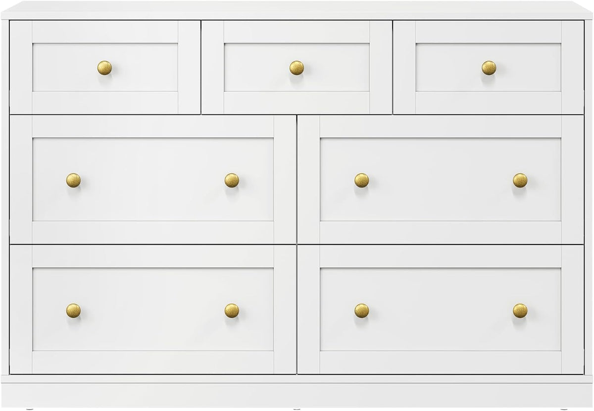 Royalcraft 7 Drawer Dresser, Modern Chest of Drawers with Gold Knobs, Wooden TV Stand Storage Organizer for Bedroom, Living Room, Entryway