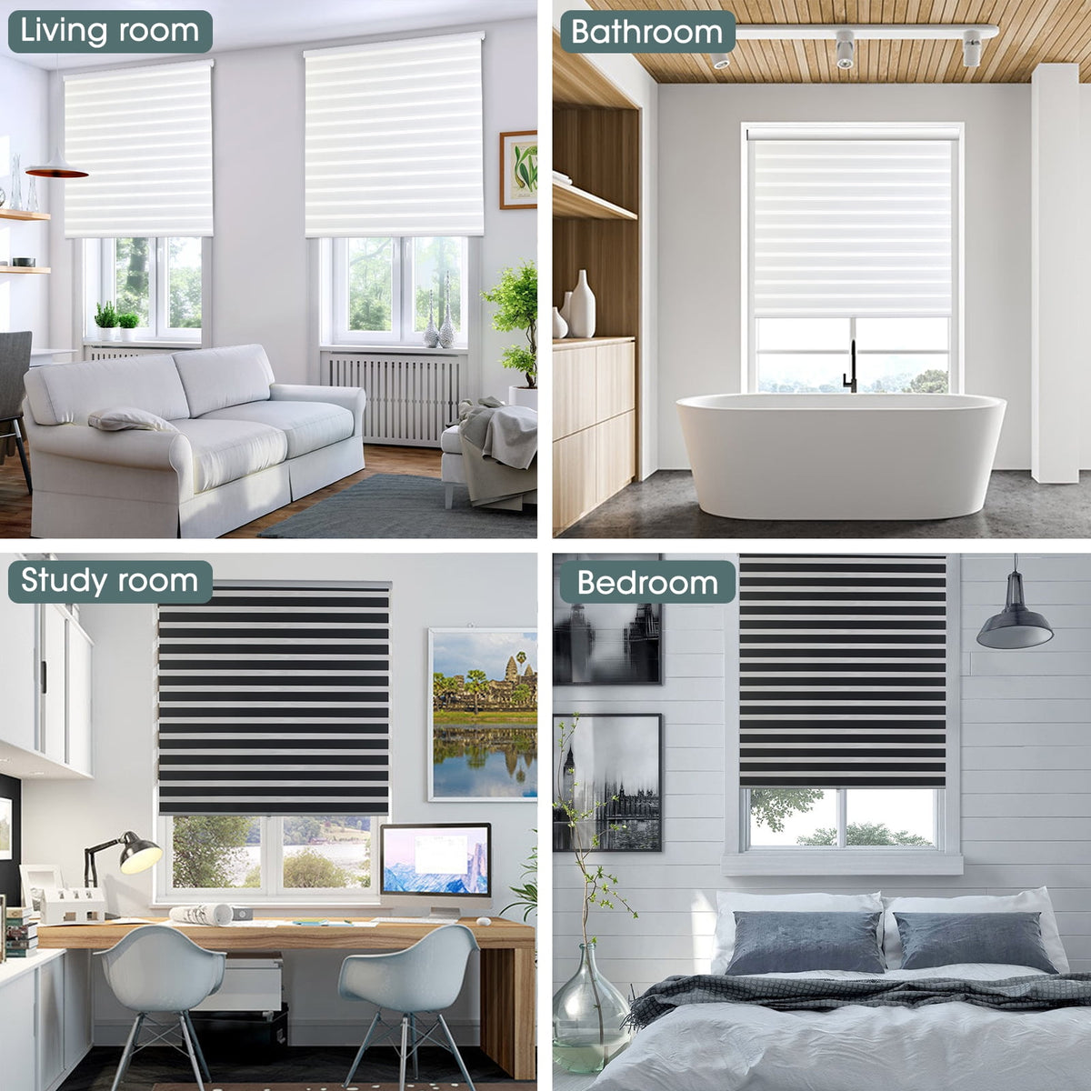 Royalcraft Cordless Zebra Blinds for Windows, Layer Zebra Roller Shades Blinds for Windows, Sheer or Privacy Light Control, Day and Night Window Shades for Living Rome, Office