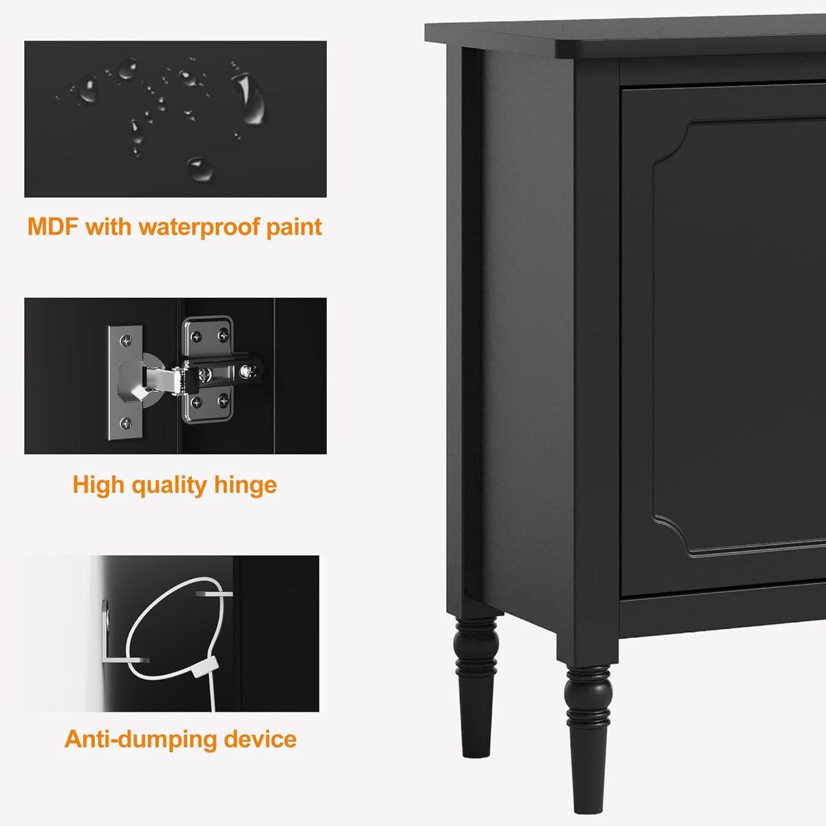 RoyalCraft Storage Cabinet with 2 Doors & 3 Drawers, Mid-Century Sideboard Cabinet with Adjustable Shelves, Wood Buffet Cabinet with Turned Legs, Ideal for Entryway, Living Room, Dining Room
