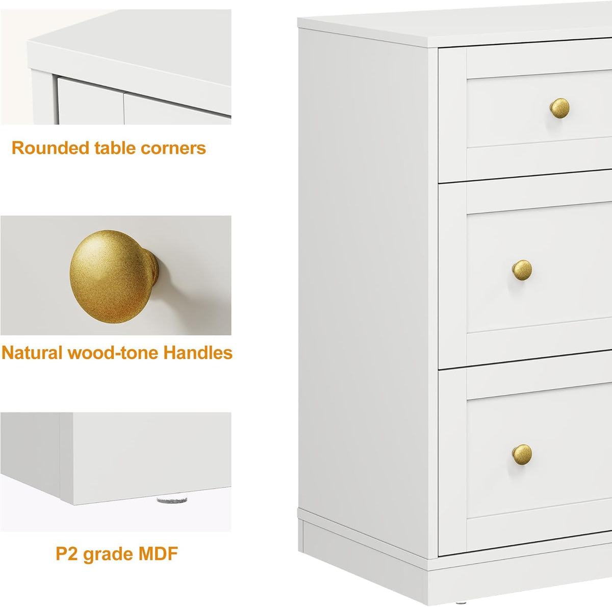 Royalcraft 7 Drawer Dresser, Modern Chest of Drawers with Gold Knobs, Wooden TV Stand Storage Organizer for Bedroom, Living Room, Entryway