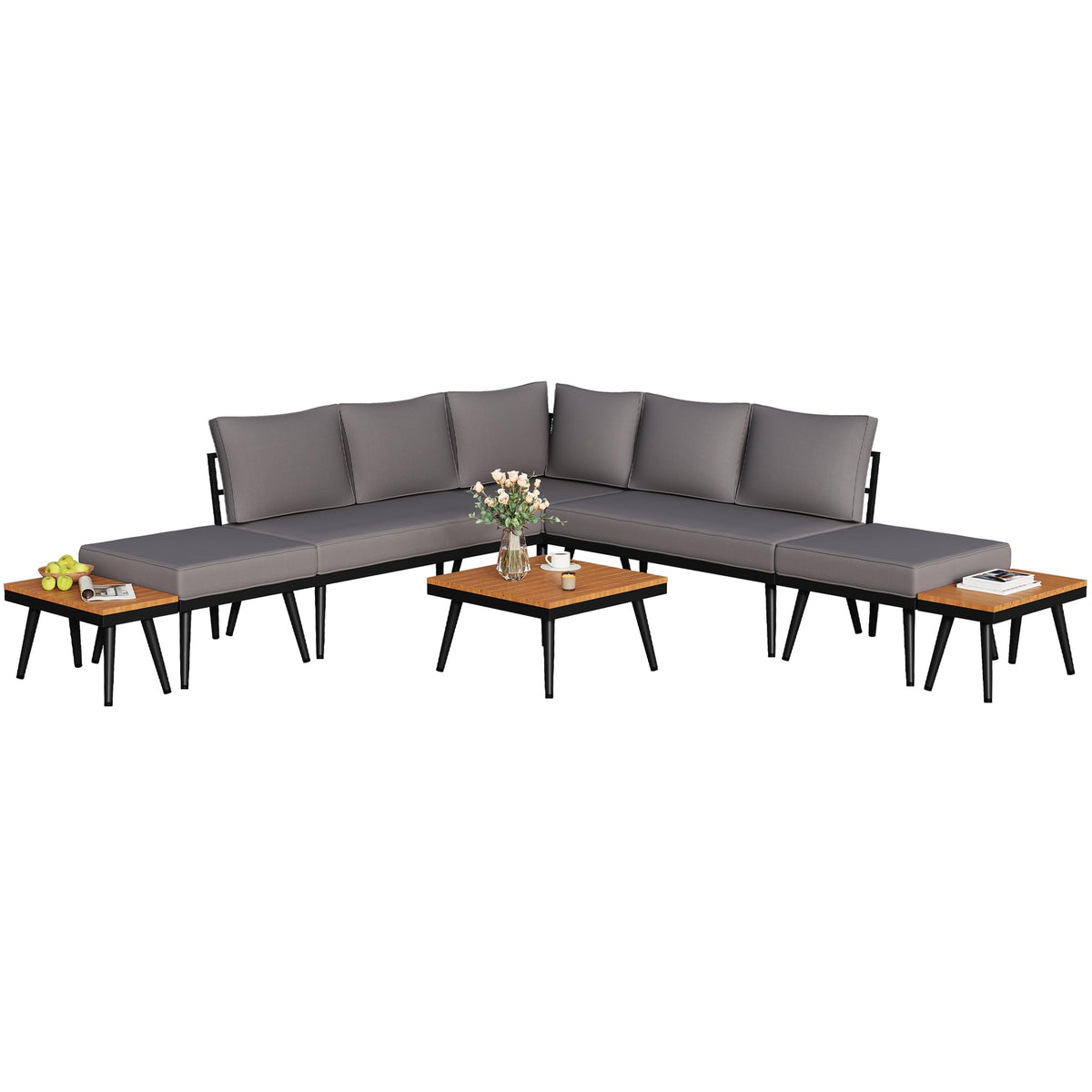 Royalcraft 8 Pieces Outdoor Patio Furniture Set, Outdoor Sectional Sofa Set with Angled Legs and Cushions, Outdoor Patio Conversation Set for Backyard, Porch, Patio, Backyard, Grey