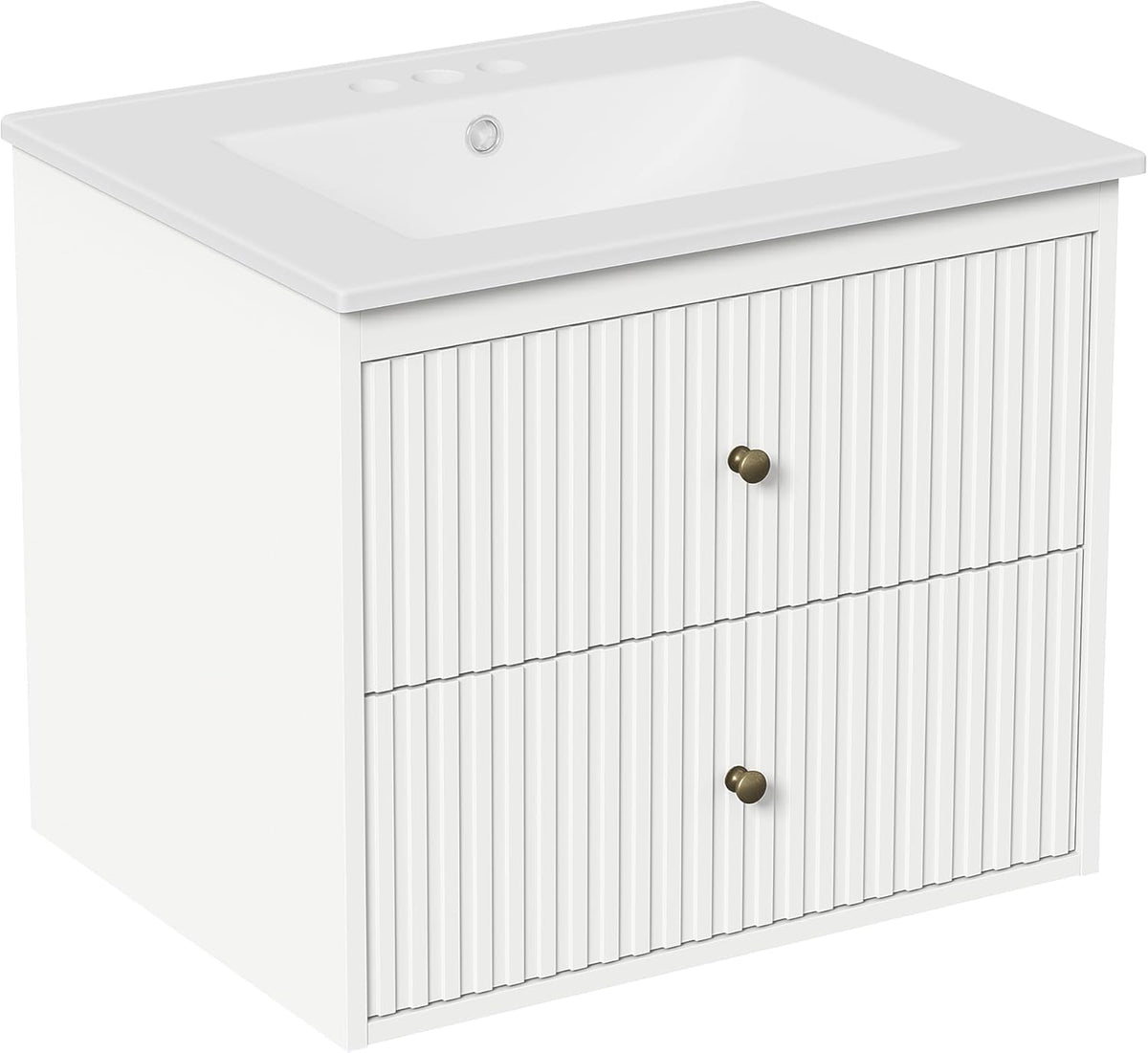 Royalcraft 24'' Bathroom Vanity with Sink, Floating Bathroom Vanity Sink Cabinet with 2 Fluted Drawers, Wall Mounted Bathroom Storage Cabinet with Sink Combo Set, White