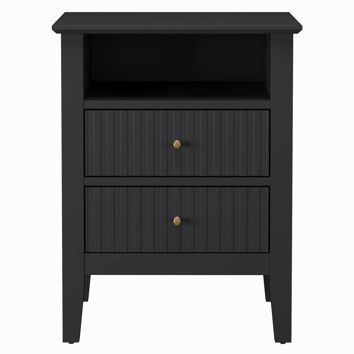 RoyalCraft Fluted Nightstand with 2 Drawers, Modern Wooden Sofa Table with Storage for Small Spaces, Tall End Table for Bedroom, Living Room, Couch Coffee Table