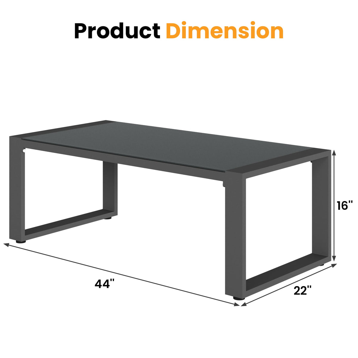 May in Color Aluminum Outdoor Coffee Table, All-Weather Metal Rectangular Patio Side Table with Tempered Glass Top, Patio Tables for Porch Backyard Garden, Beige
