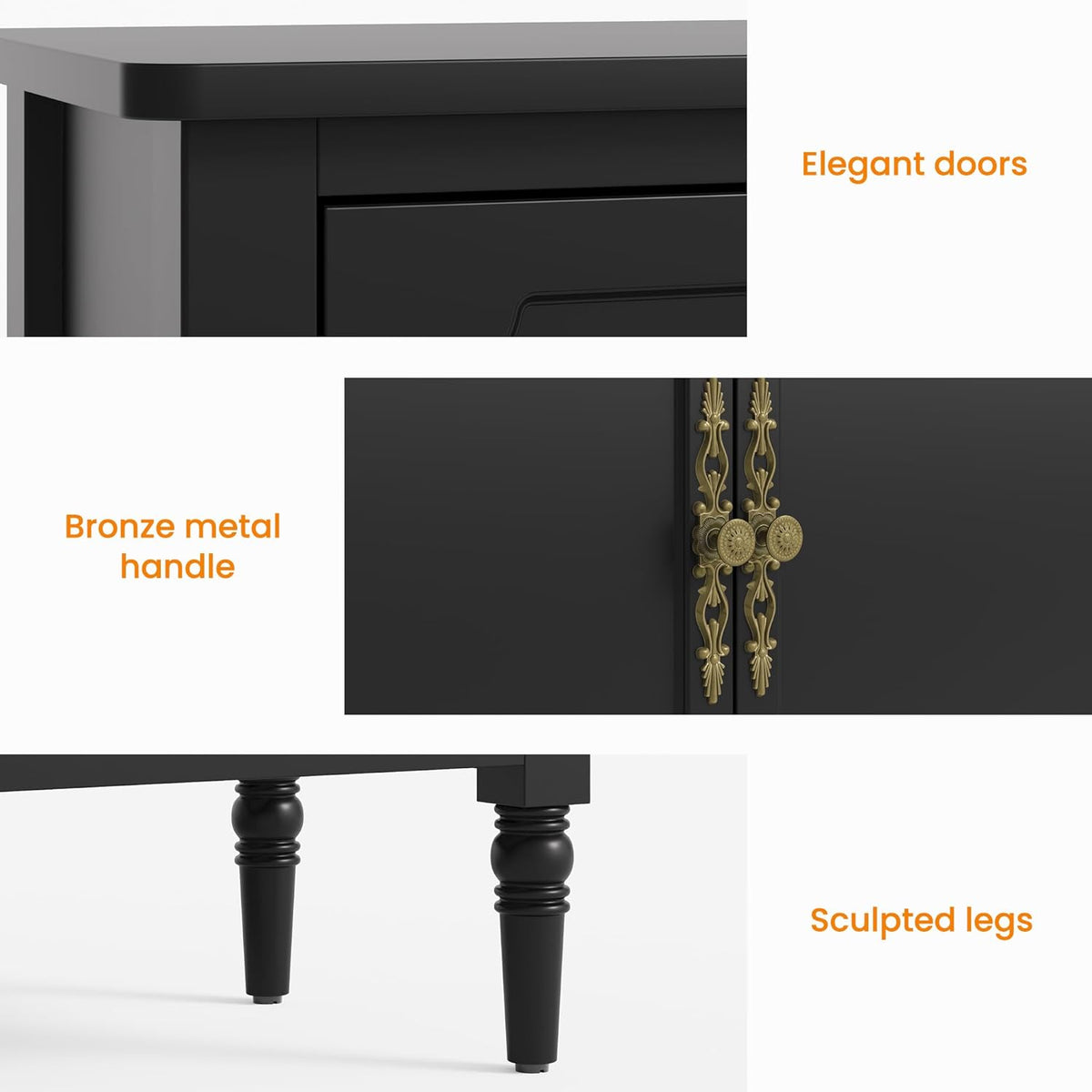RoyalCraft Storage Cabinet with 2 Doors & 3 Drawers, Mid-Century Sideboard Cabinet with Adjustable Shelves, Wood Buffet Cabinet with Turned Legs, Ideal for Entryway, Living Room, Dining Room