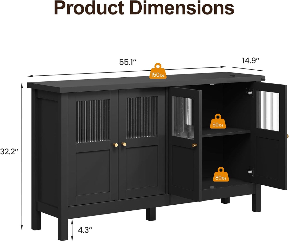 RoyalCraft Sideboard Buffet Cabinet with Storage, 55'' Storage Cabinet with Acrylic Accents, Accent Cabinet with Adjustable Shelves, Wood Credenza for Living Room, Dining Room, Entryway