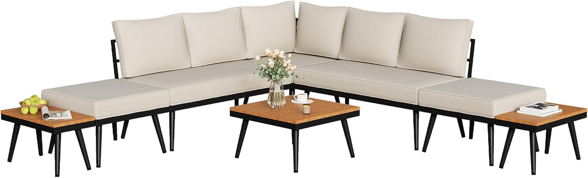 Royalcraft 8 Pieces Outdoor Patio Furniture Set, Outdoor Sectional Sofa Set with Angled Legs and Cushions, Outdoor Patio Conversation Set for Backyard, Porch, Patio, Backyard, Grey