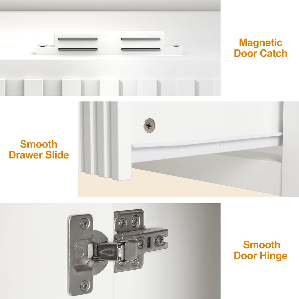 Royalcraft 24'' Bathroom Vanity with Sink, Modern Bathroom Vanity Sink Cabinet with Doors and Fluted Drawers, Free Standing Bathroom Storage Cabinet with Sink Combo Set, White