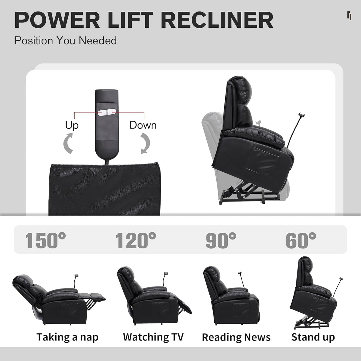 Electric Lift Recliner, Power Lift Recliner Chair with Waterproof Fabric, Lift Chair with Side Pocket and Remote Control, Easy to Operate