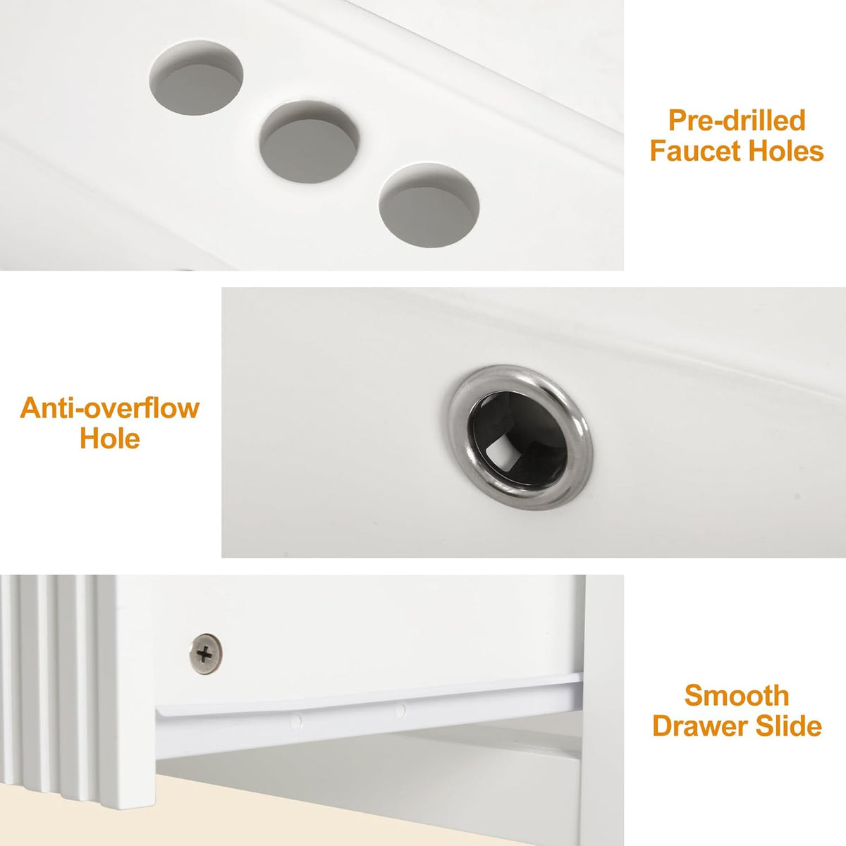 Royalcraft 24'' Bathroom Vanity with Sink, Floating Bathroom Vanity Sink Cabinet with 2 Fluted Drawers, Wall Mounted Bathroom Storage Cabinet with Sink Combo Set, White