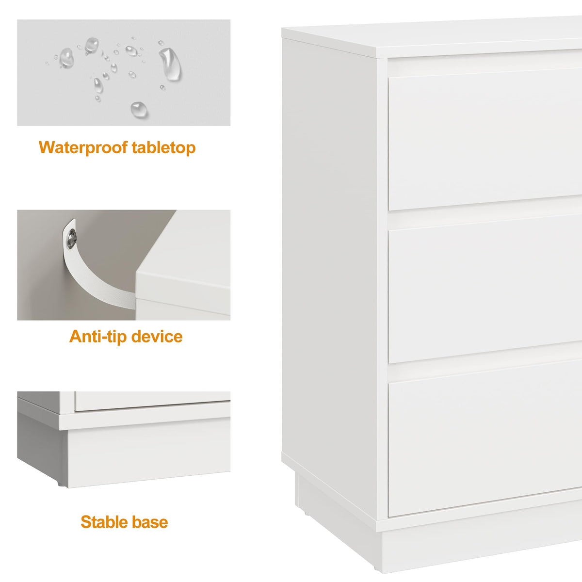 RoyaCraft Wide Nightstand with 3 Drawers, Black Nightstand for Bedroom, Large End Table Bedside Table for Living Room, Black and White