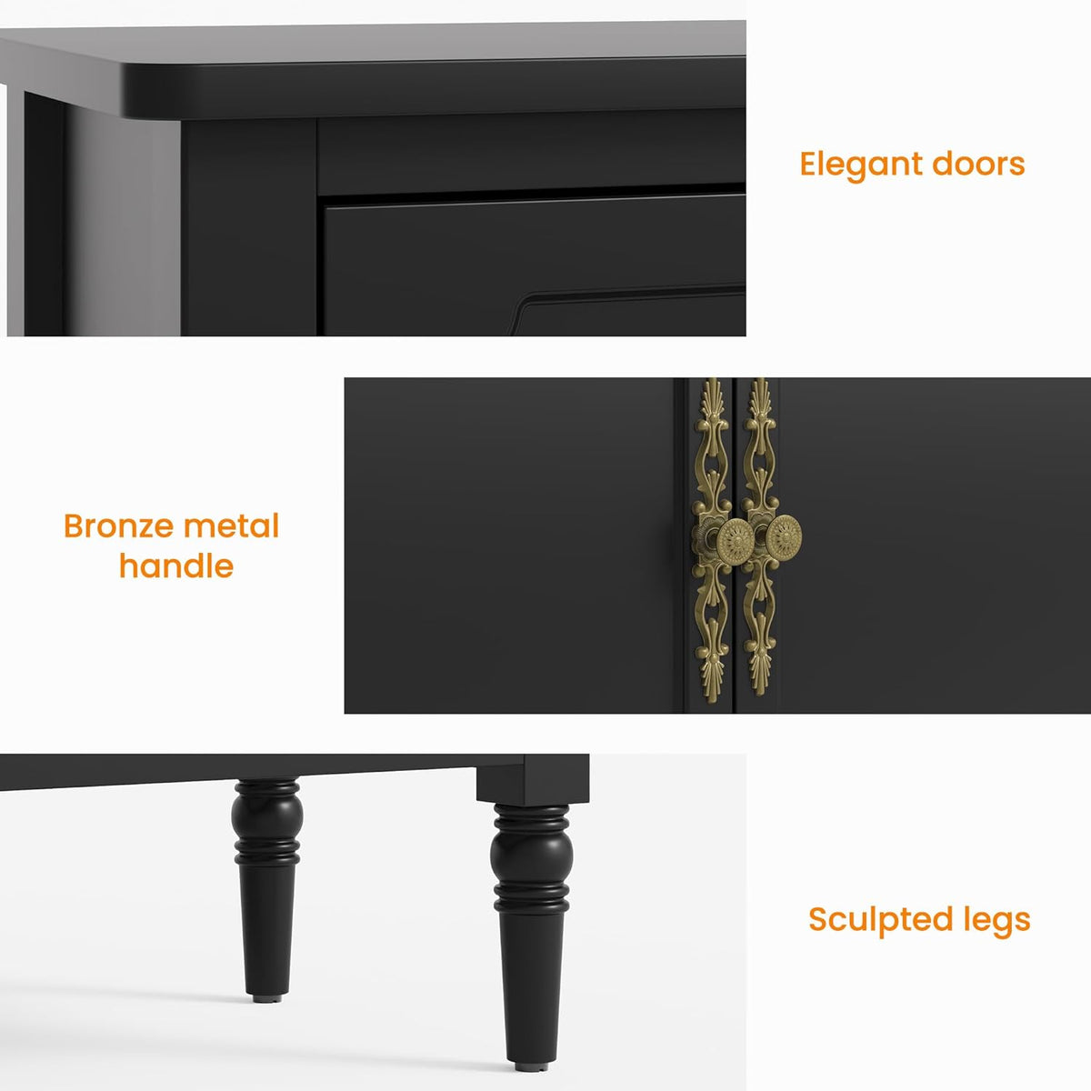RoyalCraft Storage Cabinet with 3 Doors, Mid-Century Sideboard Cabinet with Adjustable Shelves, Wood Buffet Cabinet with Turned Legs, Accent Cabinet for Entryway, Living Room, Dining Room
