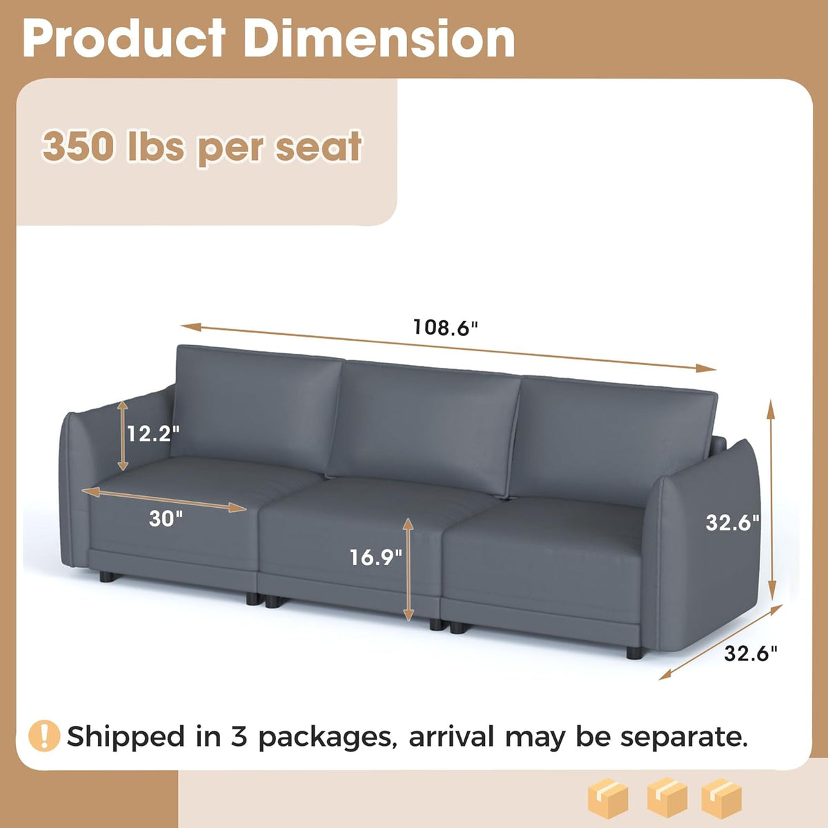 110" Convertible Sectional Sofa Couch, 3-Seat Modular Couch, Multi-Functional Wear-Resistant Faux Leather Couches,Comfy Sofa for Living Room, Apartment and Office, Grey sectional sofa couch sectional sofa couch sectional sofa couch