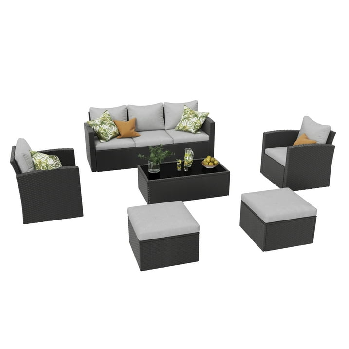 Royalcraft 8 Pieces Patio Furniture Set, All Weather PE Wicker Rattan Outdoor Sectional Sofa with Storage Box and Cushion, Outdoor Furniture for Lawn Backyard Poolside Porch