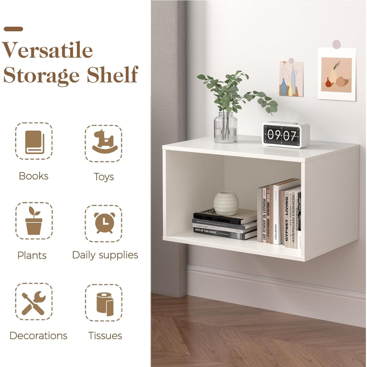 Superjoe Cube Storage Organizer, Stackable 24" Small Open Bookshelf, Single Cube Shelf, Modular Cubby Storage System, Wooden White Display Shelf for Living Room, Bedroom, Apartment, Dorm