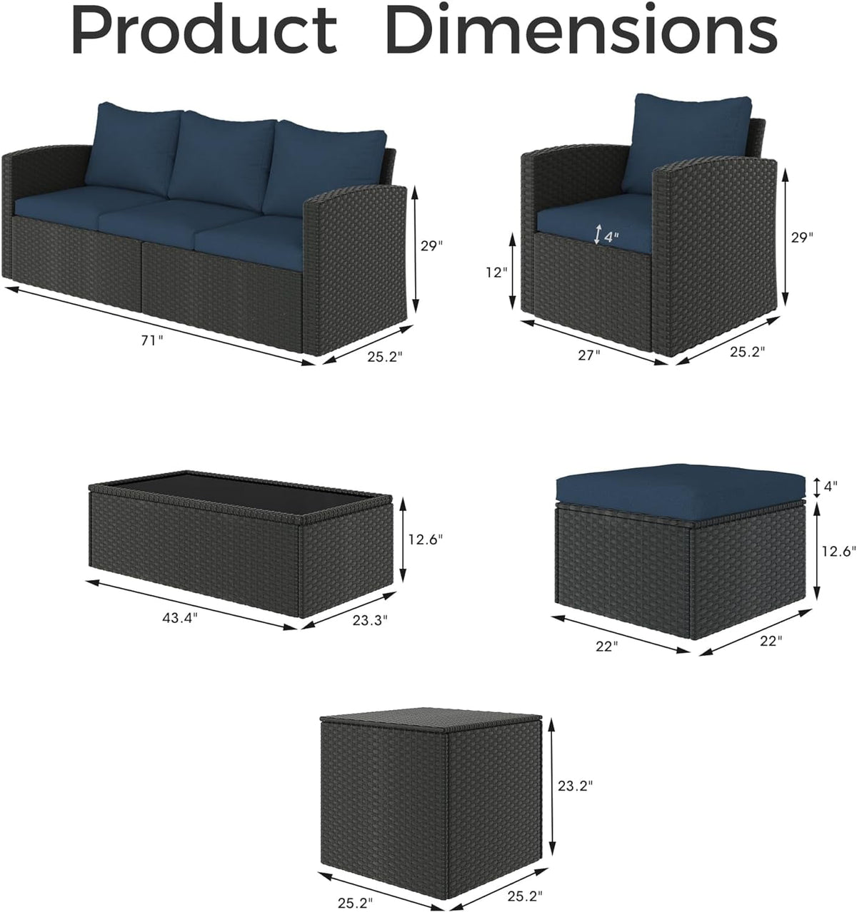 Royalcraft 9 Pieces Patio Furniture Sets, All-Weather Outdoor Sectional Sofa Wicker Rattan Couch Modern Conversation Set with Storage Box, Coffee Table and Grey Cushion