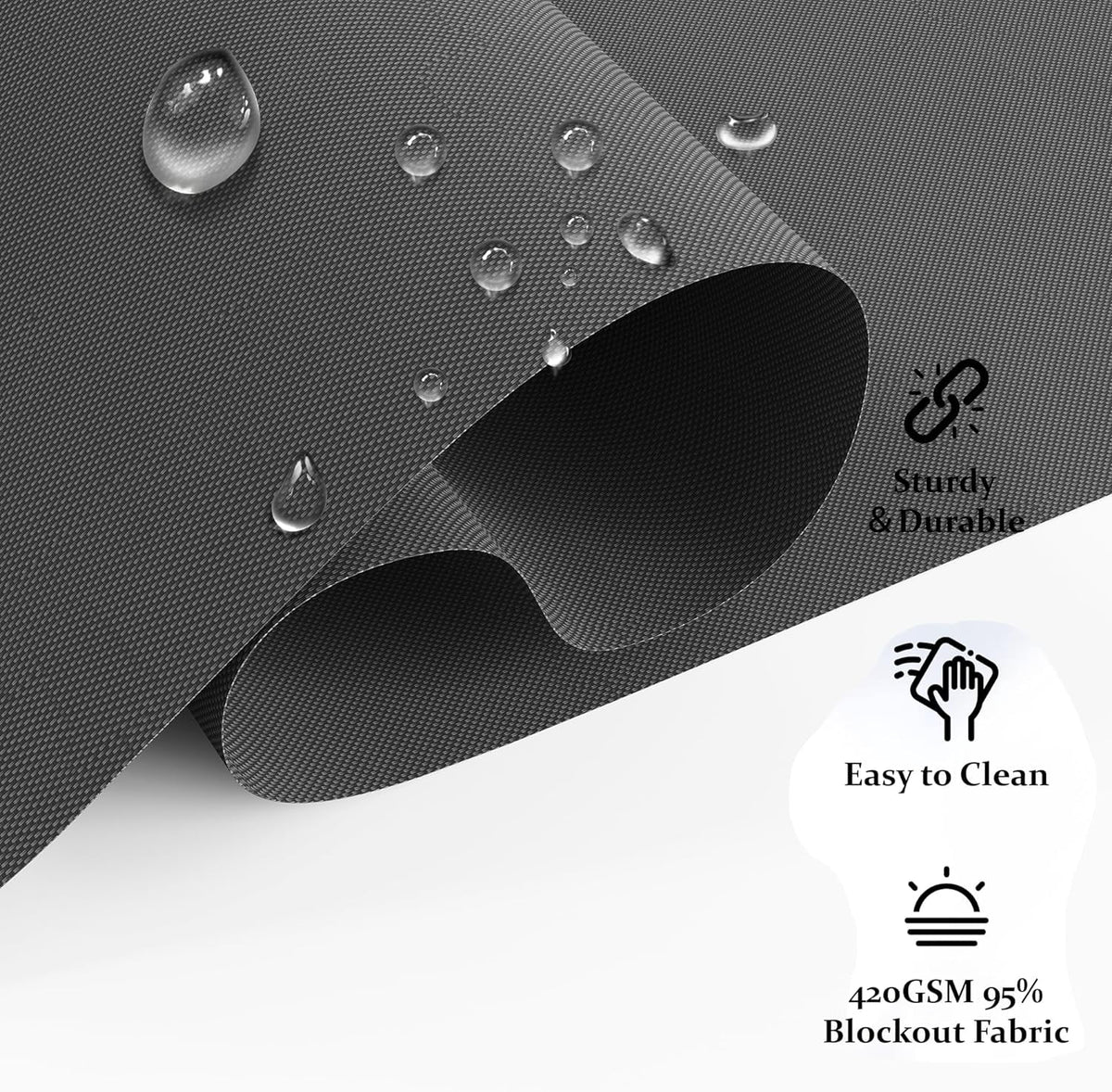 Royalcraft Cordless Outdoor Roller Sun Shade with Pole，6'Wx6'H 420GSM 95% Blockout Waterproof Outdoor Blinds Roll Up for Gazebo Porch, Deck, Pergola,Black