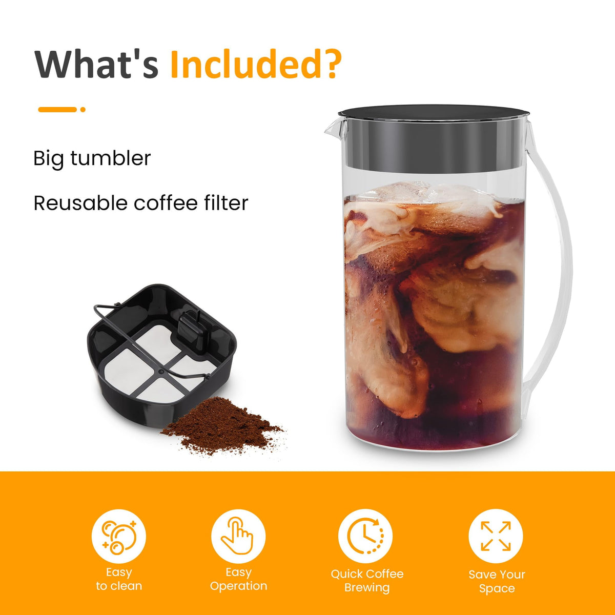 Royalcraft Iced Tea Maker with 2.5-Quart Pitcher, Iced Coffee Brewing Maker for Ground Coffee, Tea Bags, Loose Leaf Tea, 7 Cups Coffee Machines for Home, Strength Control for Flavor, Black