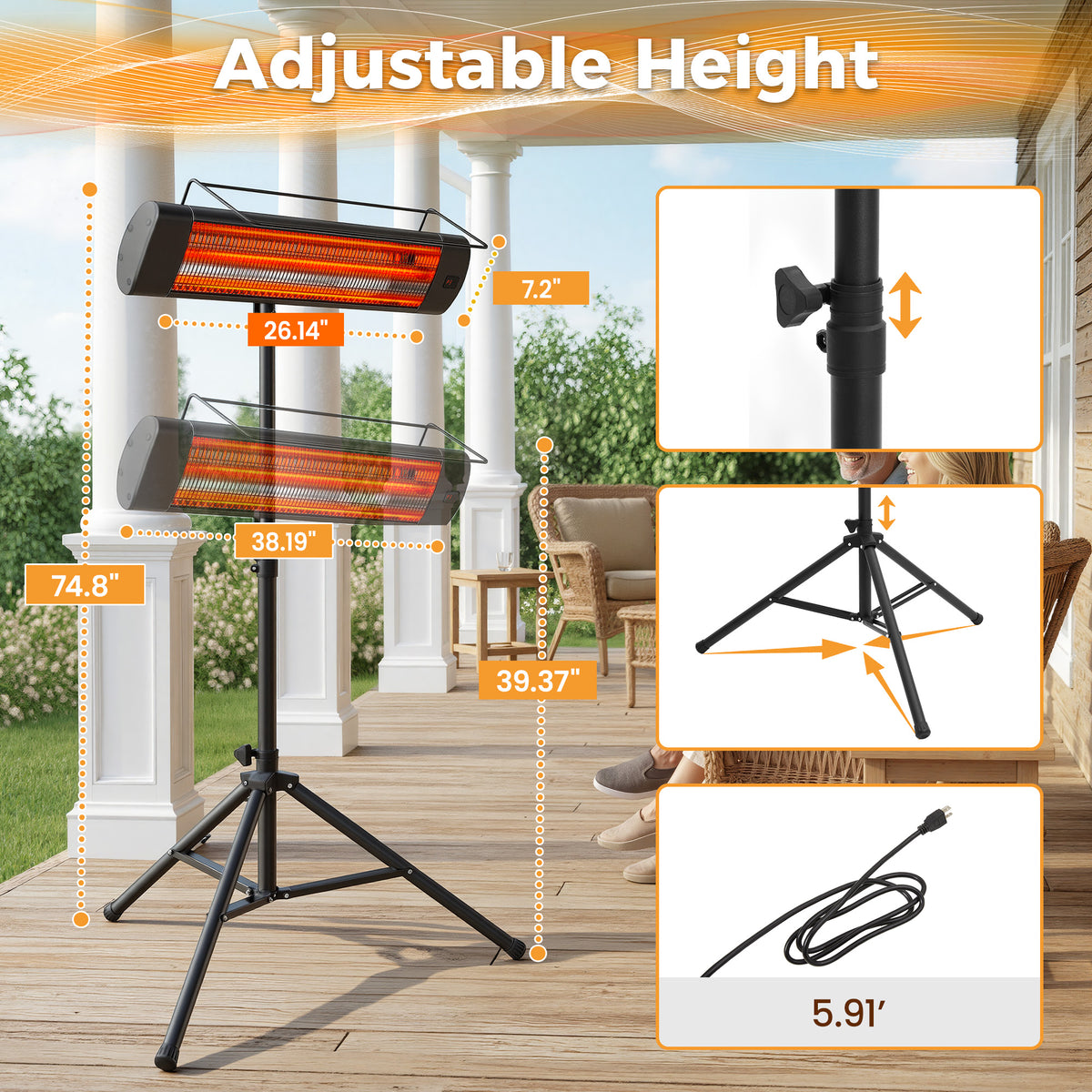 Outdoor 1500W Patio Heater, Electric Outdoor Heater with 24H Timer, IP65 Waterproof, Wall Mounted/Ceiling/Tripod Infrared Heater Outdoor, Electric Infrared Heater for Garage, Backyard, Porch
