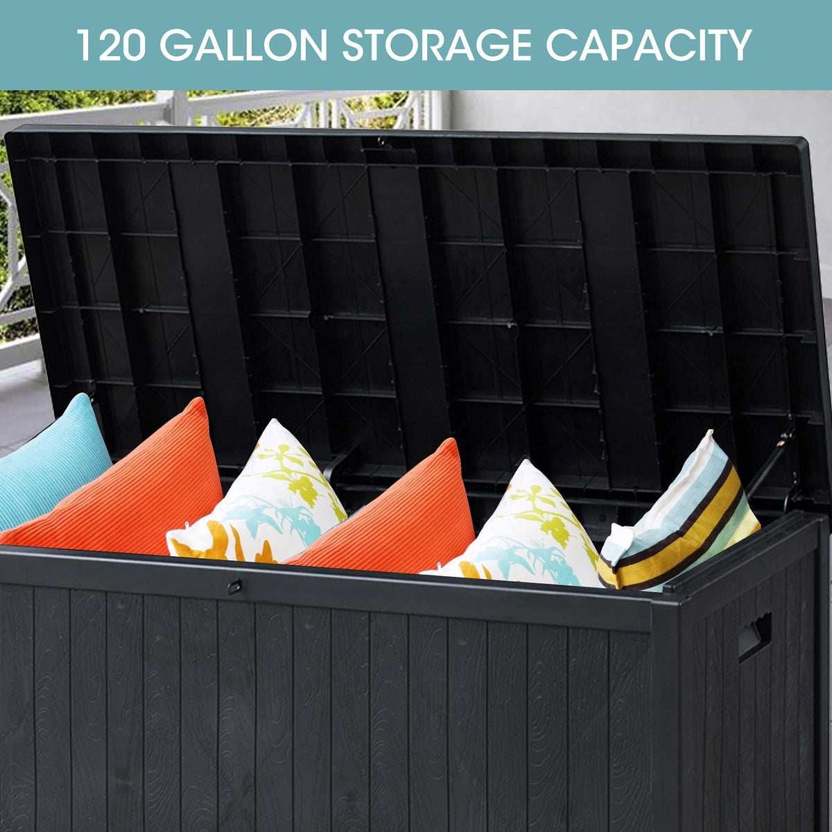 Royalcraft Outdoor Deck Storage Box, Waterproof Outside Patio Rattan Wicker Storage Bin Container with Liner, Large Box for Cushions, Pool Toys and Garden Tools