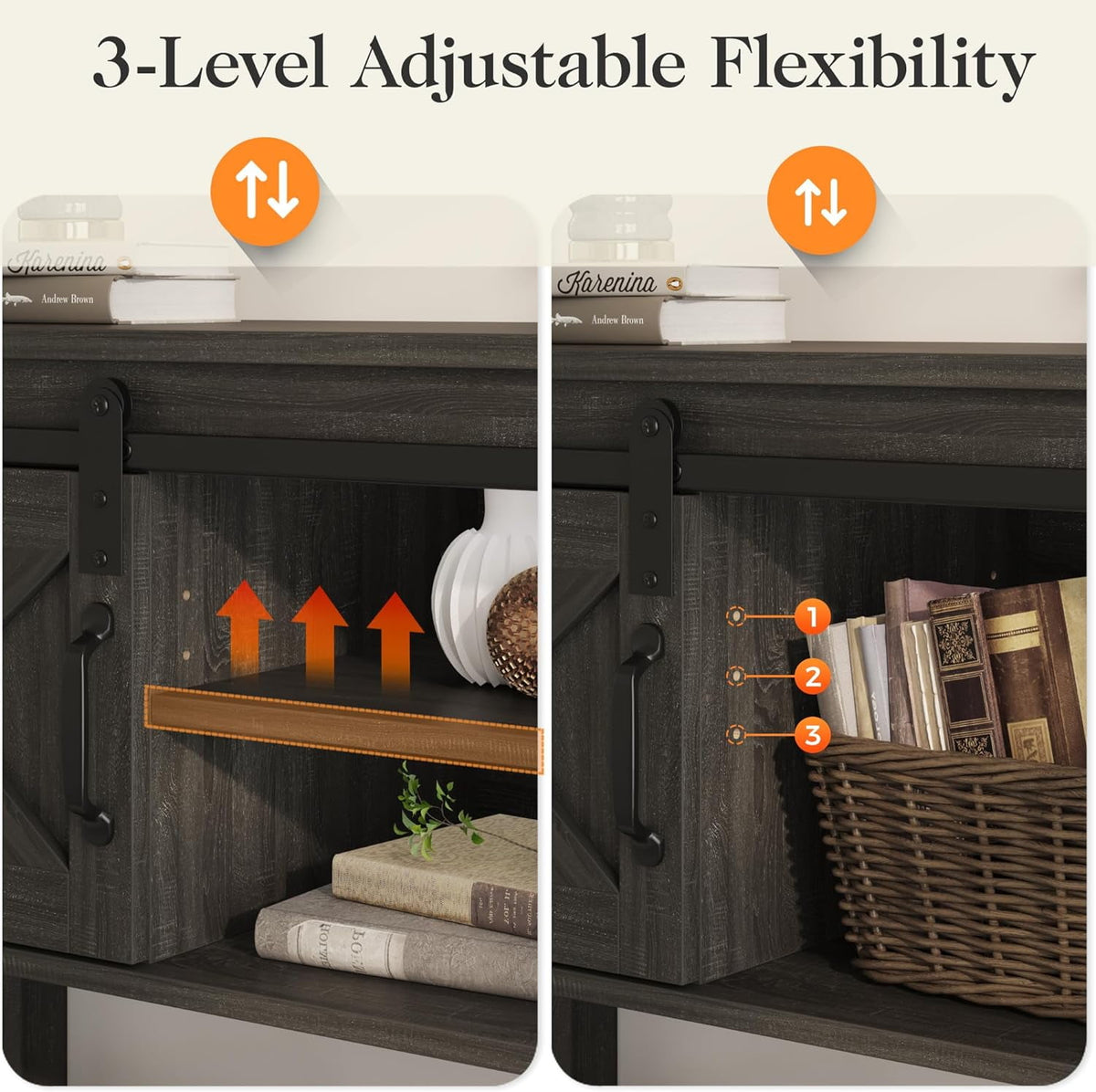 Royalcraft Entryway Table with Storage, 46" Modern Farmhouse Console Table with Sliding Barn Door, Wood Rustic Sofa Table with Adjustable Shelf for Hallway, Living Room, Foyer, White and Rustic Oak