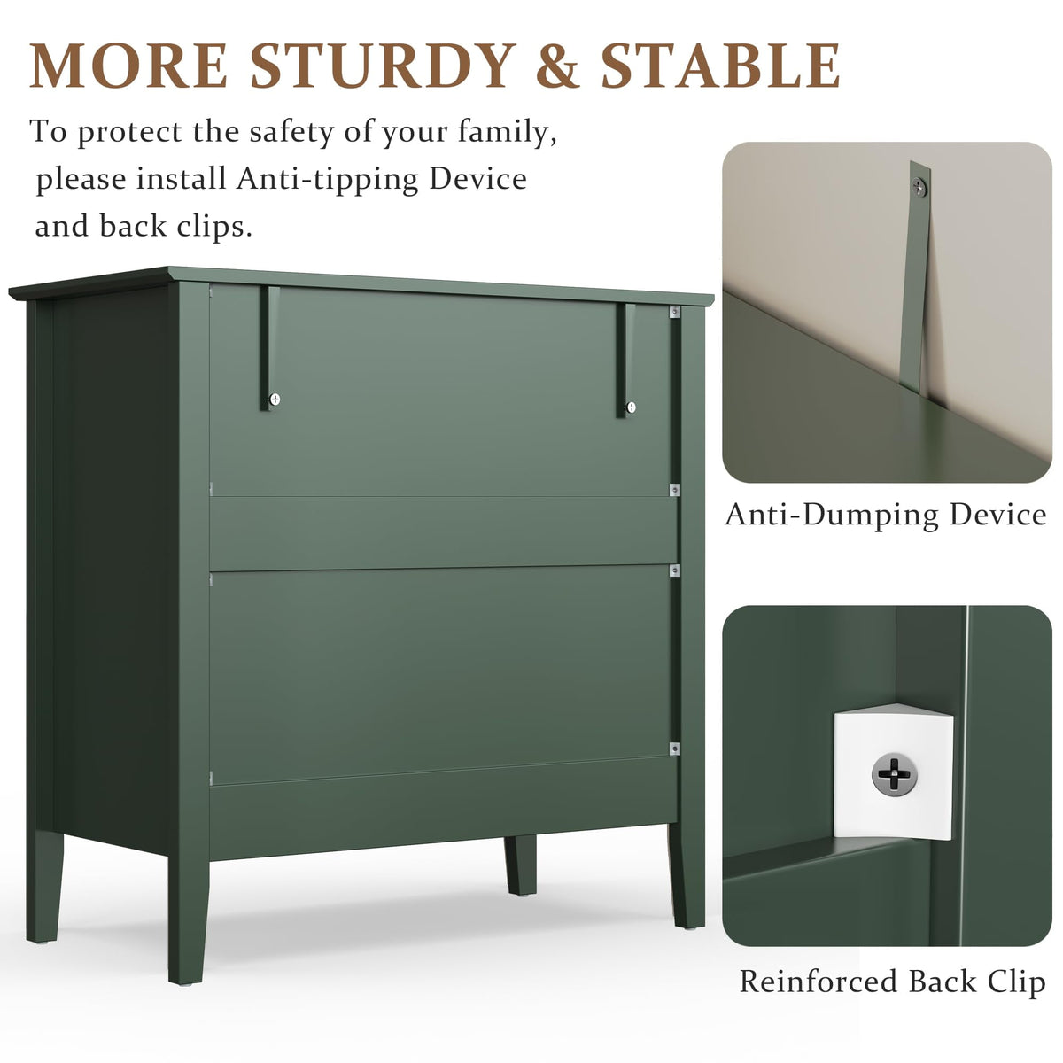 Mayincolor Large Fluted 3 Drawer Dresser, Wide Chest of Drawers with Modern Nightstand Cabinet Wood Dresser with Spacious Storage for Bedroom, Hallway, Living Room, Entryway, Green