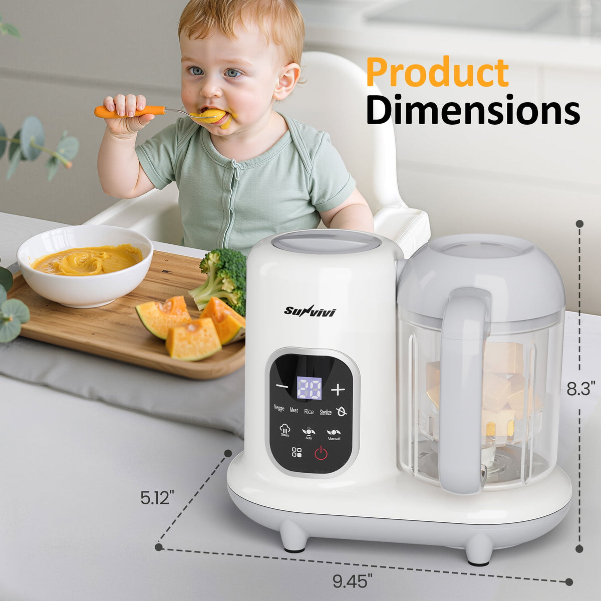 Royalcraft All-in-One Baby Food Maker with Steamer, Blender, Heating & Stirring | LCD Display, Self-Clean Baby Food Processor