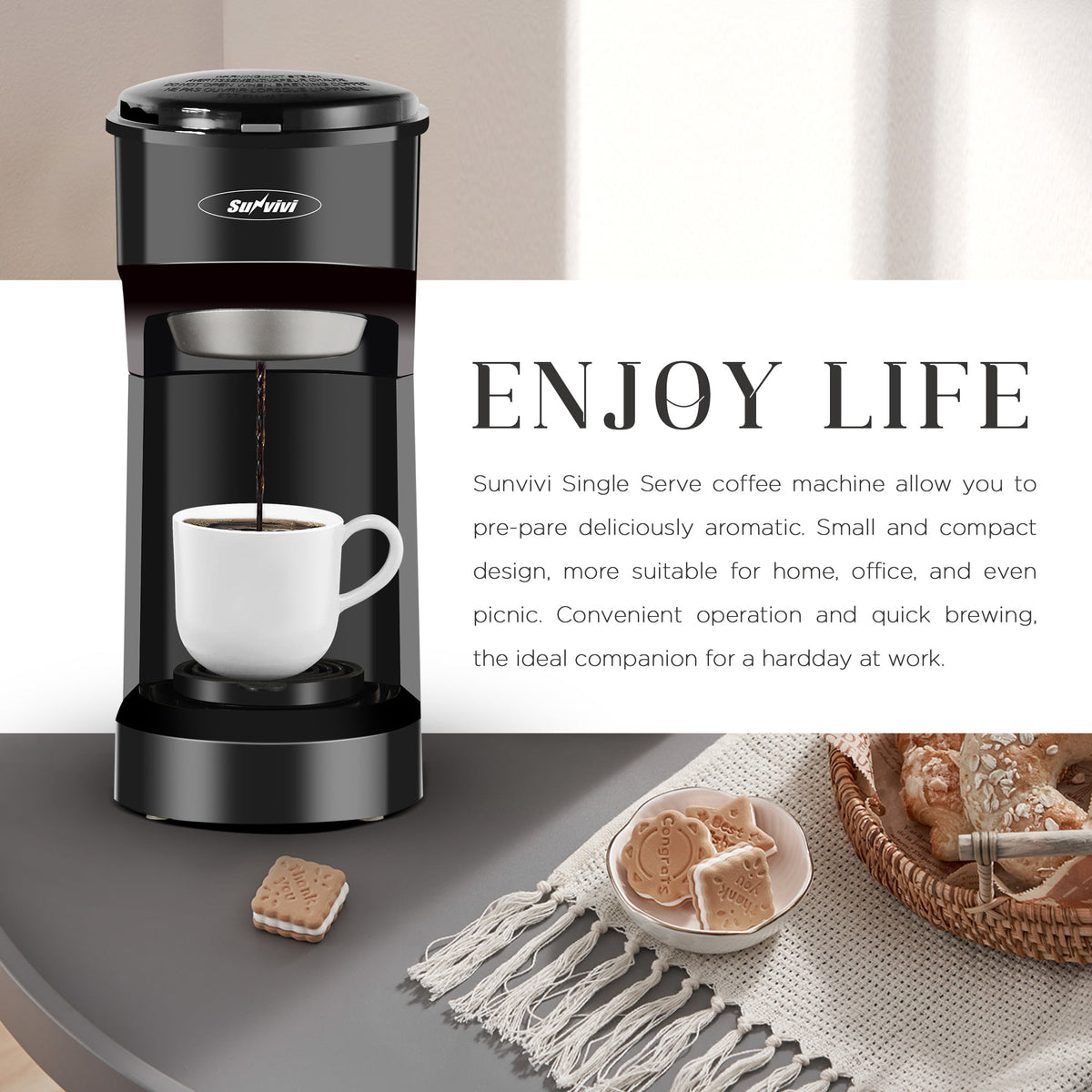 Single Serve Coffee Maker Coffee Brewer 6 to 14 oz With Permanent Filter, Compatible with Single Cup Pod & Ground Coffee, Red