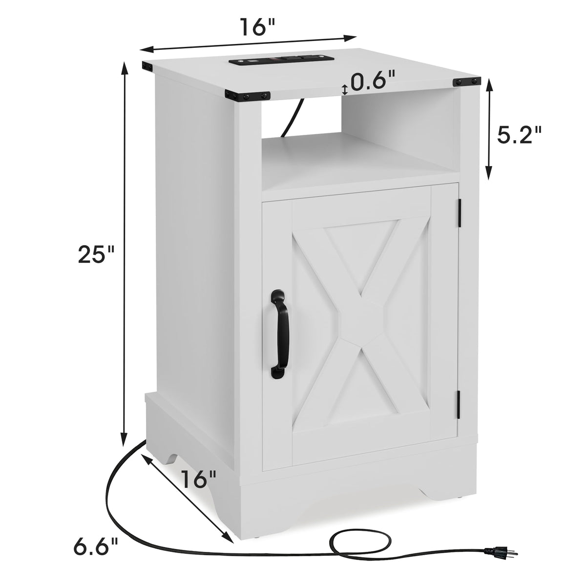 Superjoe 2Pcs Farmhouse Nightstand w/Charging Station, Wooden Rustic Tall Bedside Table, End Table w/Storage Shelf & Shelf for Bedroom, Living Room, White