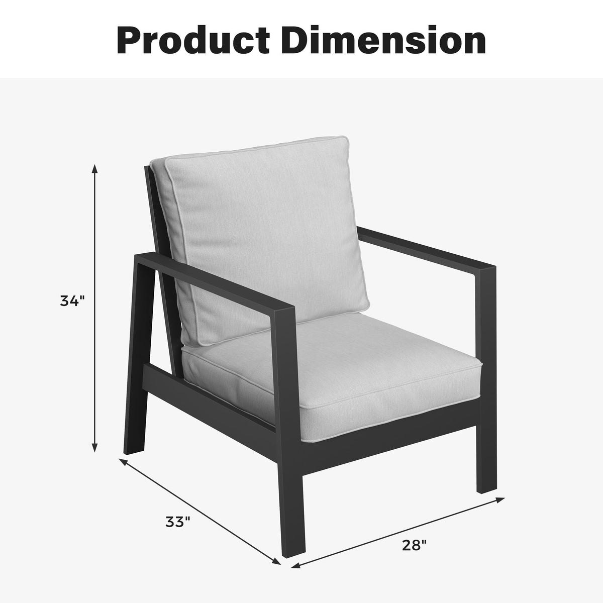 RoyalCraft Aluminum Outdoor Patio Armchair Set of 2, Water-Resistant Metal Patio Single Chairs, Modern Outdoor Conversation Set for Deck Garden Poolside, Grey