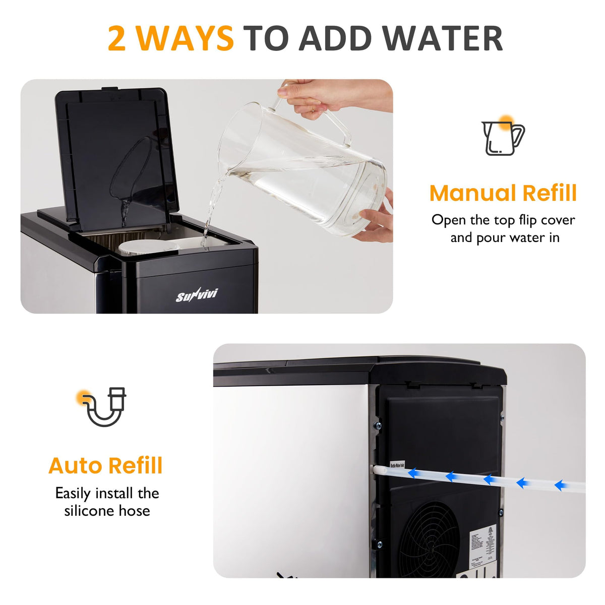 Royalcraft 3 in 1 Water Dispenser with Ice Maker, Ice Crushing & Ice Water, Nugget Ice Maker Countertop, 44lbs in 24Hrs, 12 Ice Cubes in 6 Mins, Ice Dispenser, Ideal for Home, Kitchen, RV