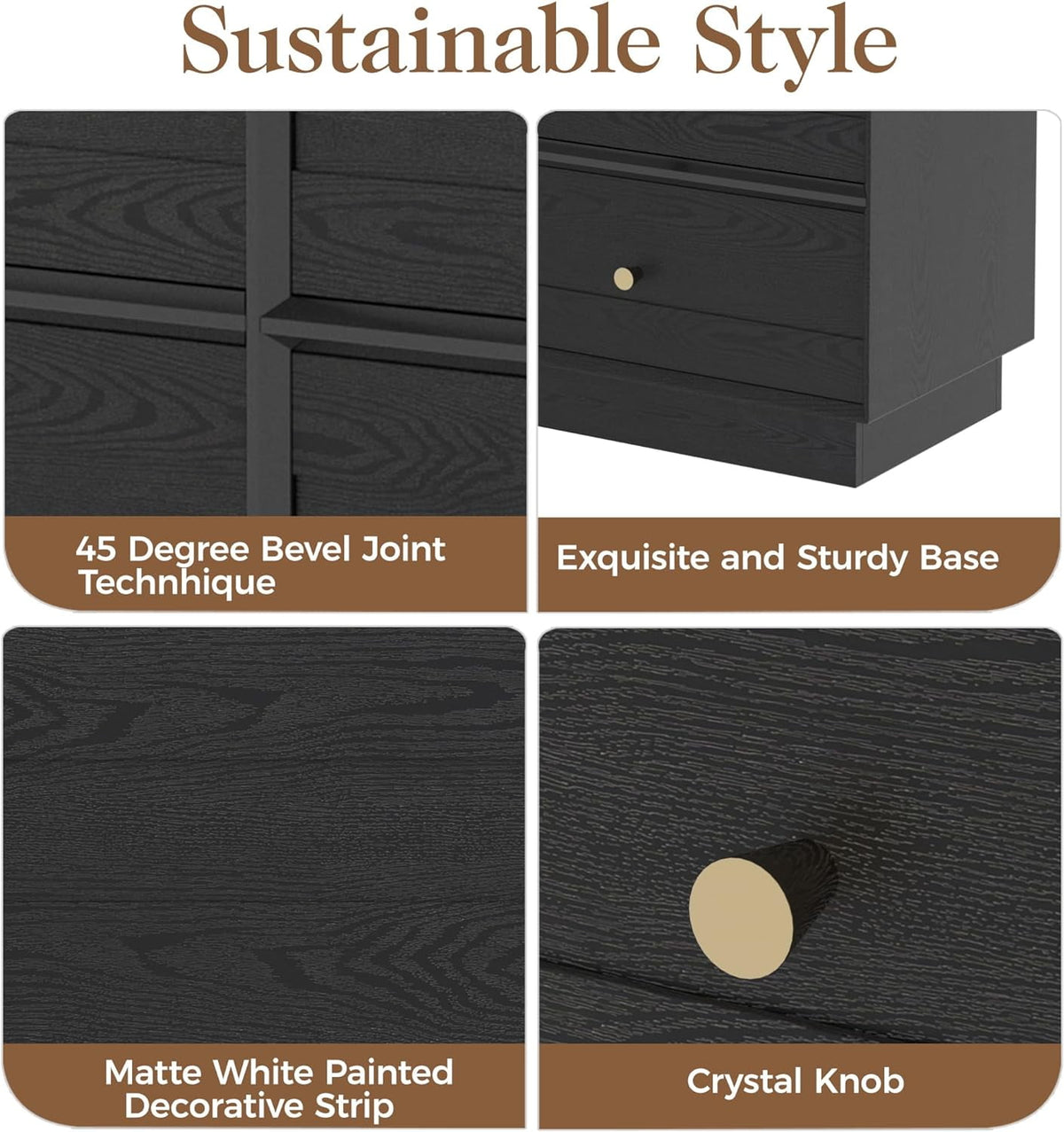 Superjoe 6 Drawer Double Dresser, Bedroom Chest of Drawers, Wood Storage Cabinet for Living Room, Entryway and Hallway, Black