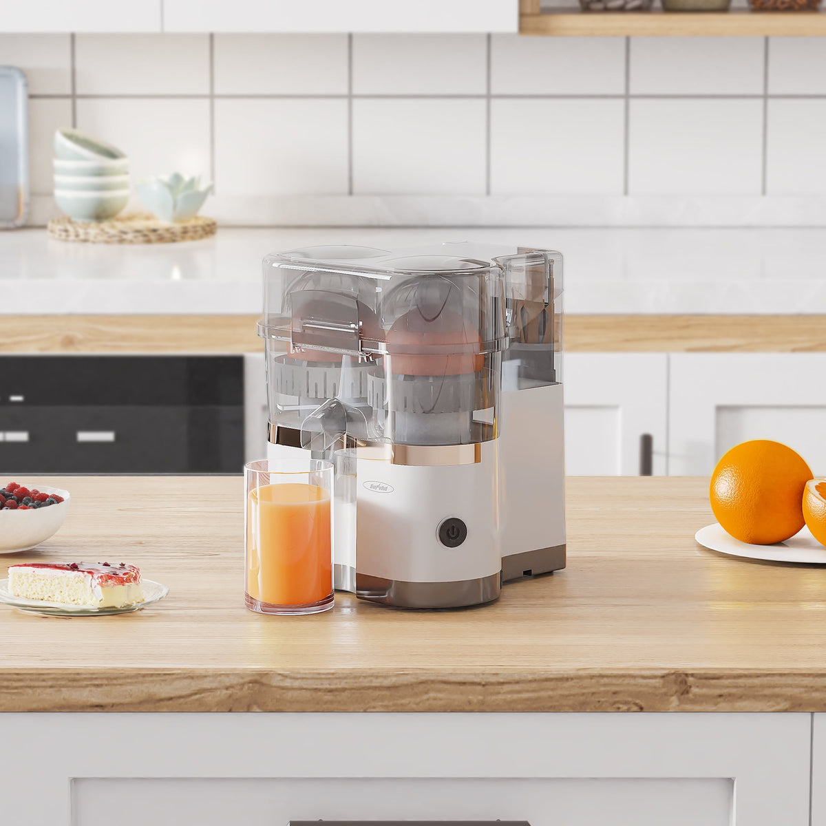 Royalcraft Dual-Head Electric Citrus Juicer, Plug-in Model Juicer Machine with Cleaning Brush, Portable Lemon Squeezer for Fresh Orange, Lemon, Lime, Kiwi, Grapefruit, Easy to Clean