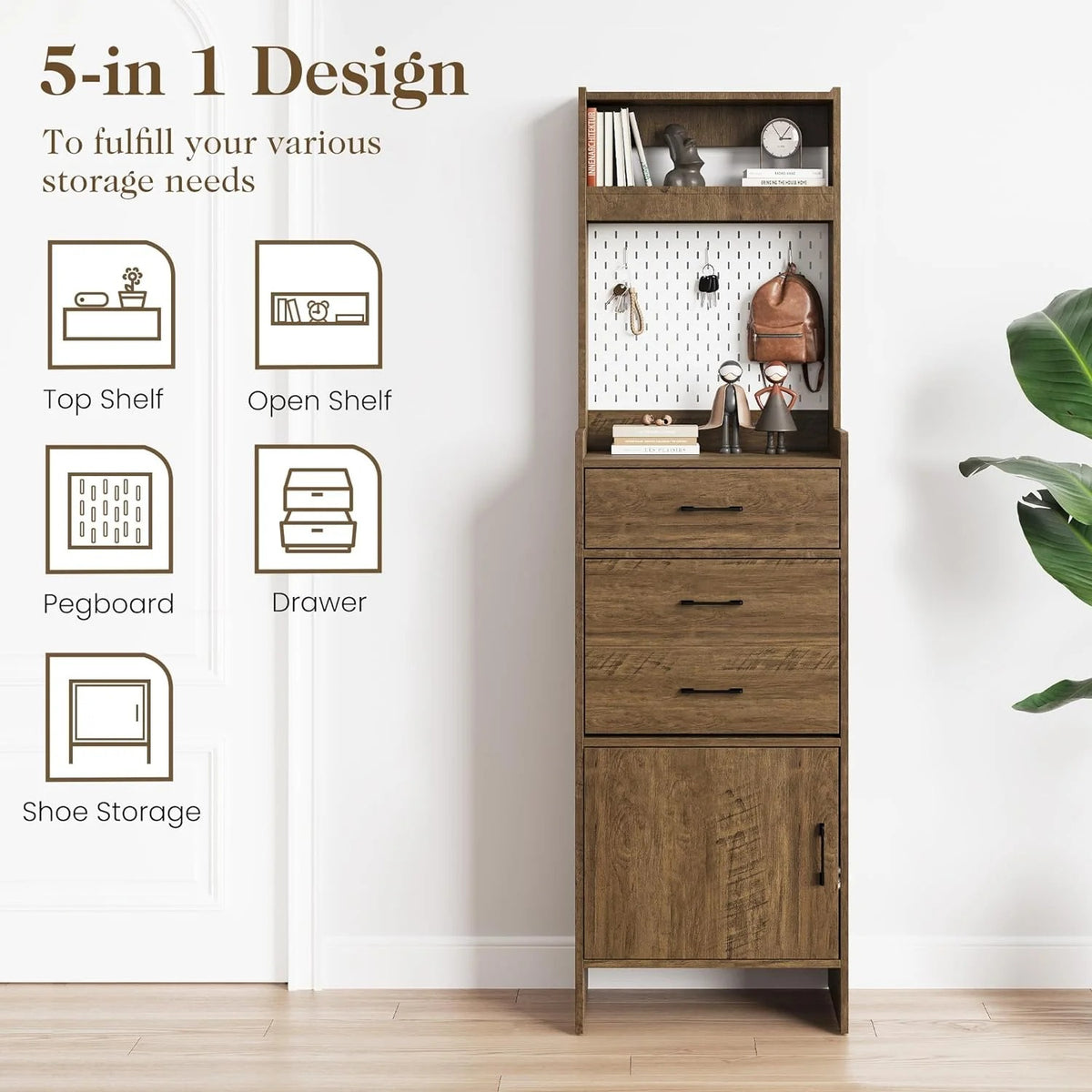 Royalcraft 5-in-1 Shoe Cabinet with Flip Drawer, Entryway Shoe Storage with Pegboard, Adjustable Shelf, Wood Entryway Cabinet
