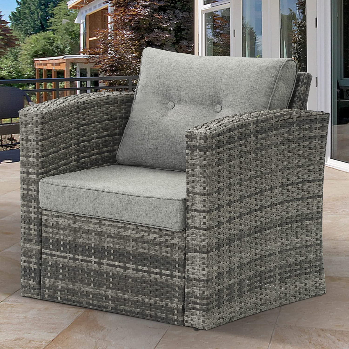 Royalcraft Patio Wicker Chair All Weather Wicker Single Armchair Rattan Sectional Sofa for Garden, Beach, Balcony and Poolside, Aluminum Frame