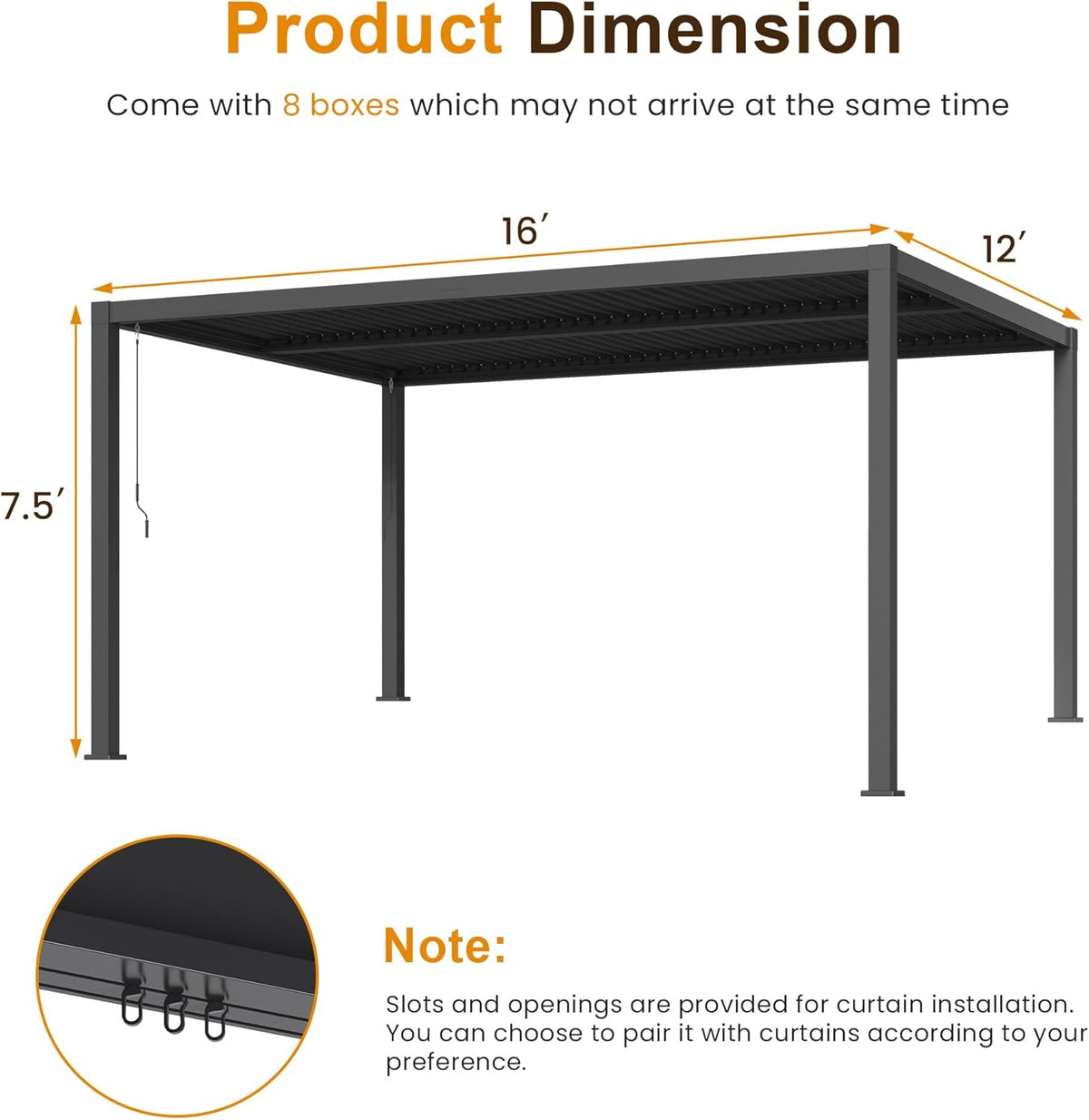 RoyalCraft Louvered Pergola 12'x 16', Aluminum Outdoor Pergola with Adjustable Rainproof and Gutter System, Metal Hardtop Gazebo for Patio, Deck, Garden, Yard, Black