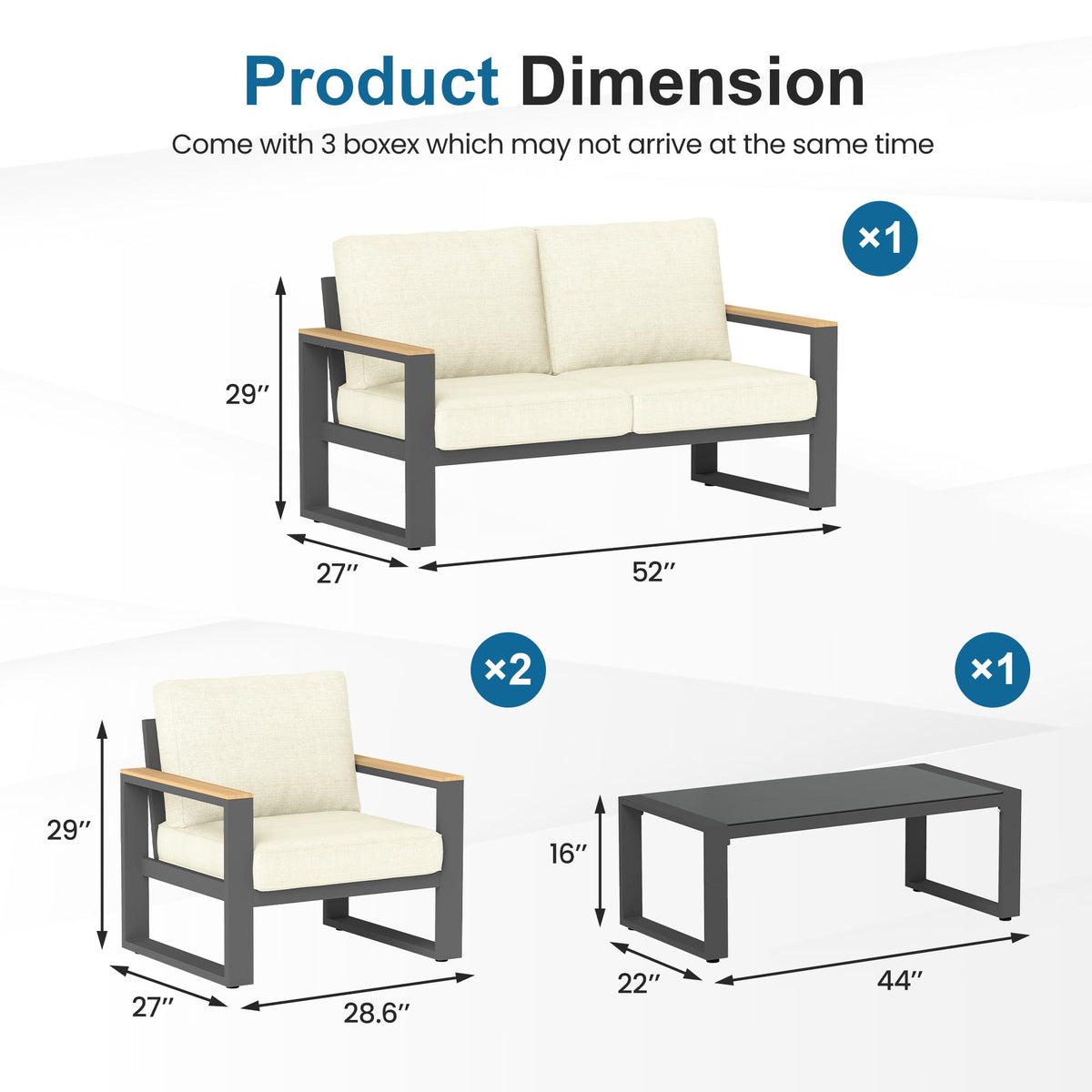 CozyHome Aluminum Patio Furniture, 4-Seats Metal Outdoor Furniture Set with Coffee Table, Modern Patio Sofa Sets Outdoor Conversation Set for Pool Garden Porch Backyard, Beige