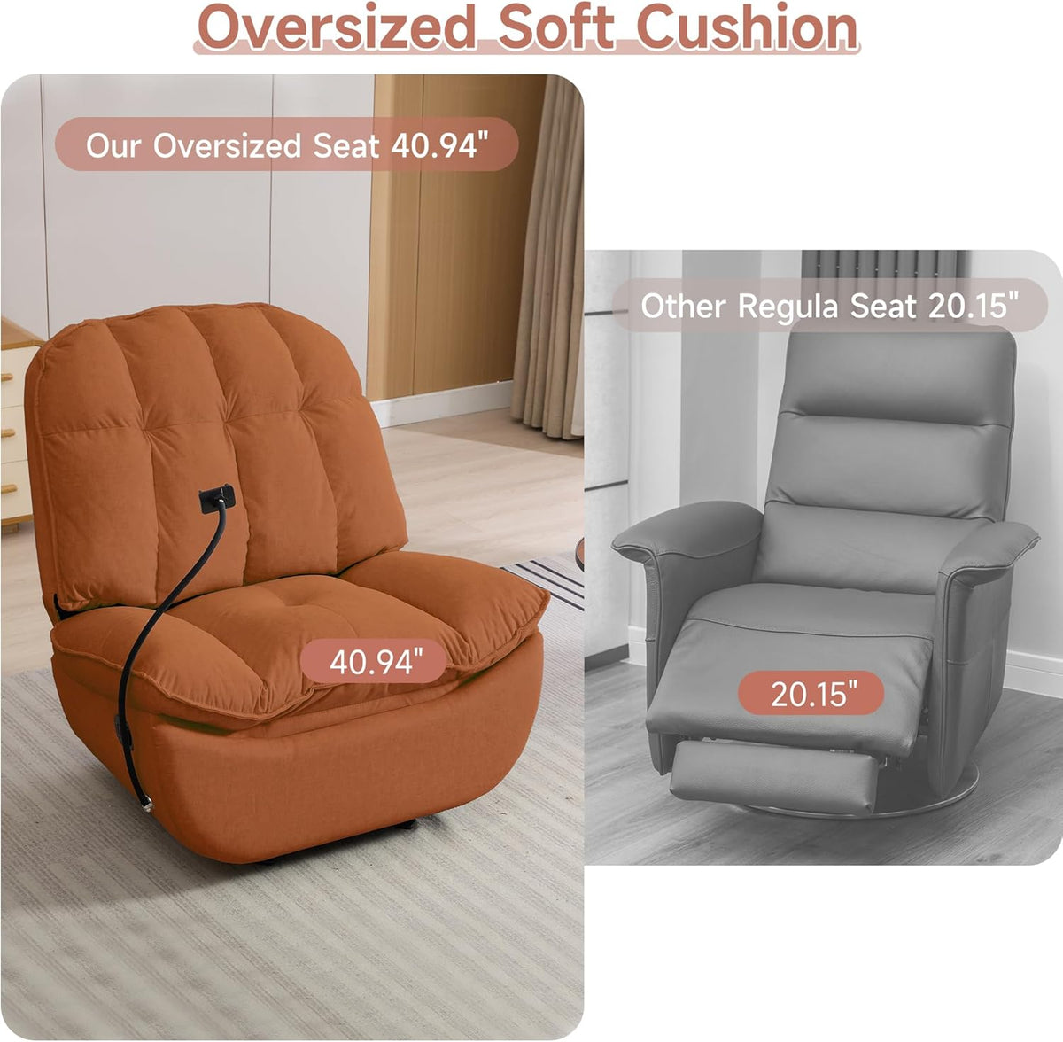 Oversized Rocker Recliner Chairs for Adults 400lbs, Rocking Recliner with Cell Phone Holder, Glider Rocker, Wide Large Single Recliner Sofa for Living Room Theater Seating