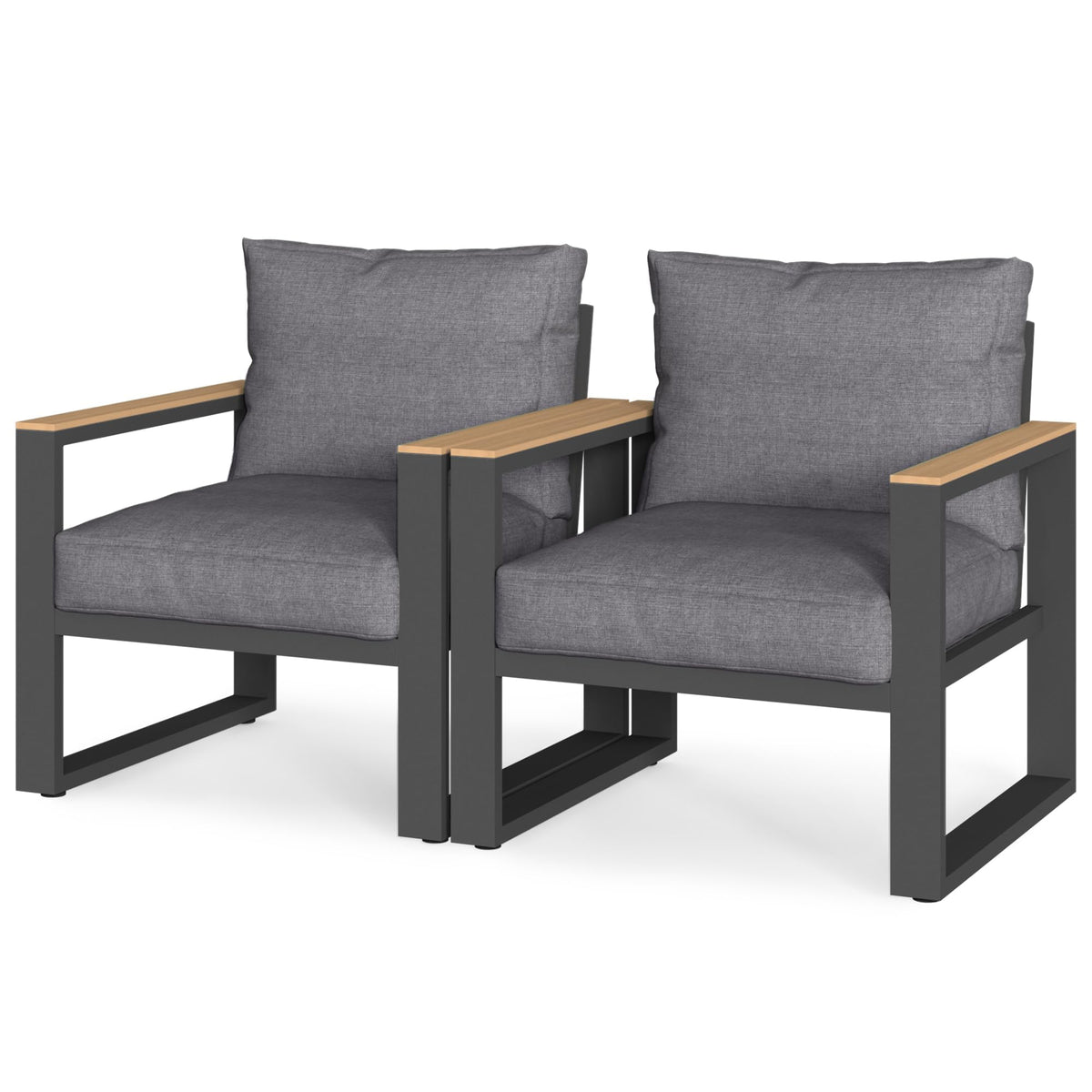 CozyHome Aluminum Outdoor Armchair, 2 Pieces All-Weather Metal Patio Single Sofa, Patio Conversation Set for Porch Backyard Garden, Grey