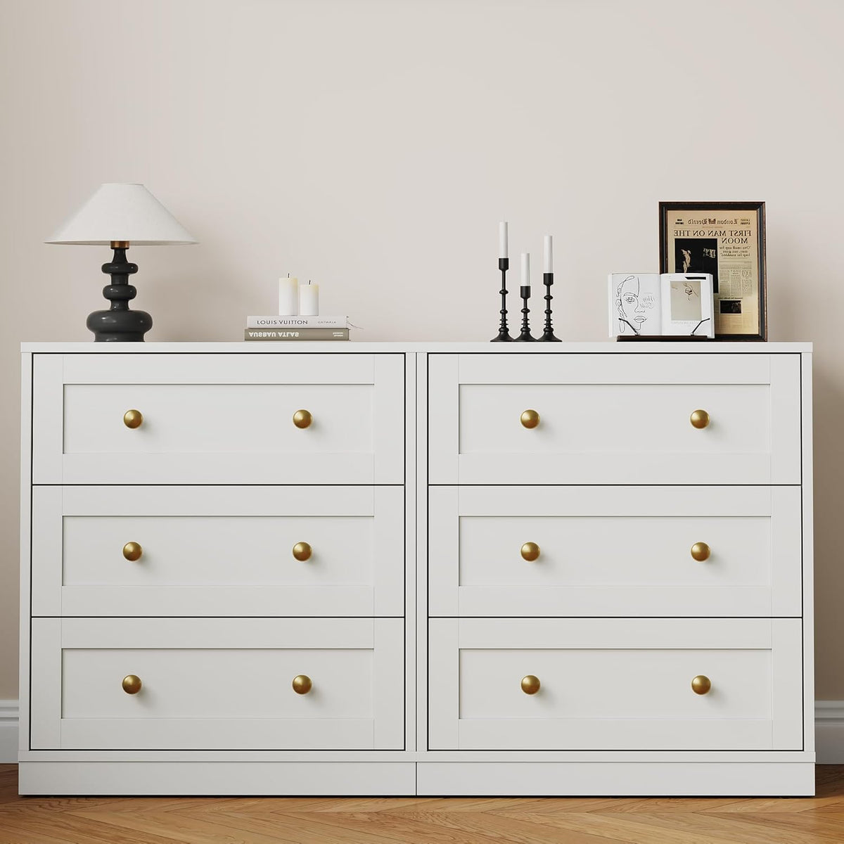 Royalcraft Nightstands, Modern 3-Drawer Bedside Tables with Gold Round Knobs, Wooden End Tables, Accent Chests of Drawers for Bedroom, Living Room, Hallway, or Closet