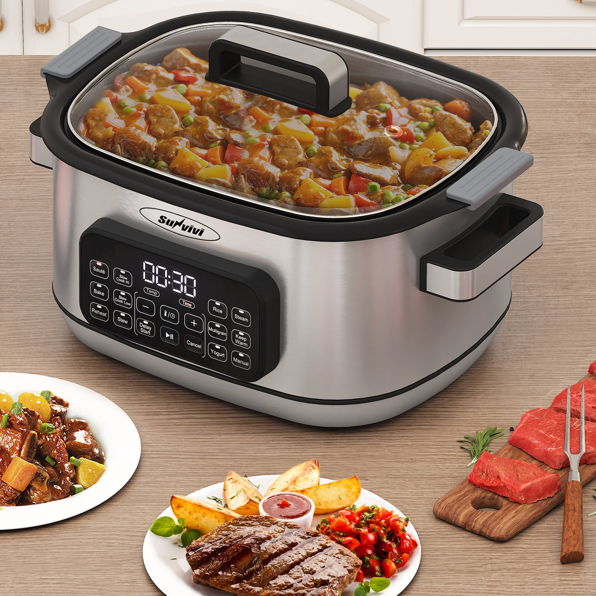 Royalcraft 6.5 Quart 12-in-1 Programmable Multi Slow Cooker, Food Warmer Pot with Digital Timer, Temp Control