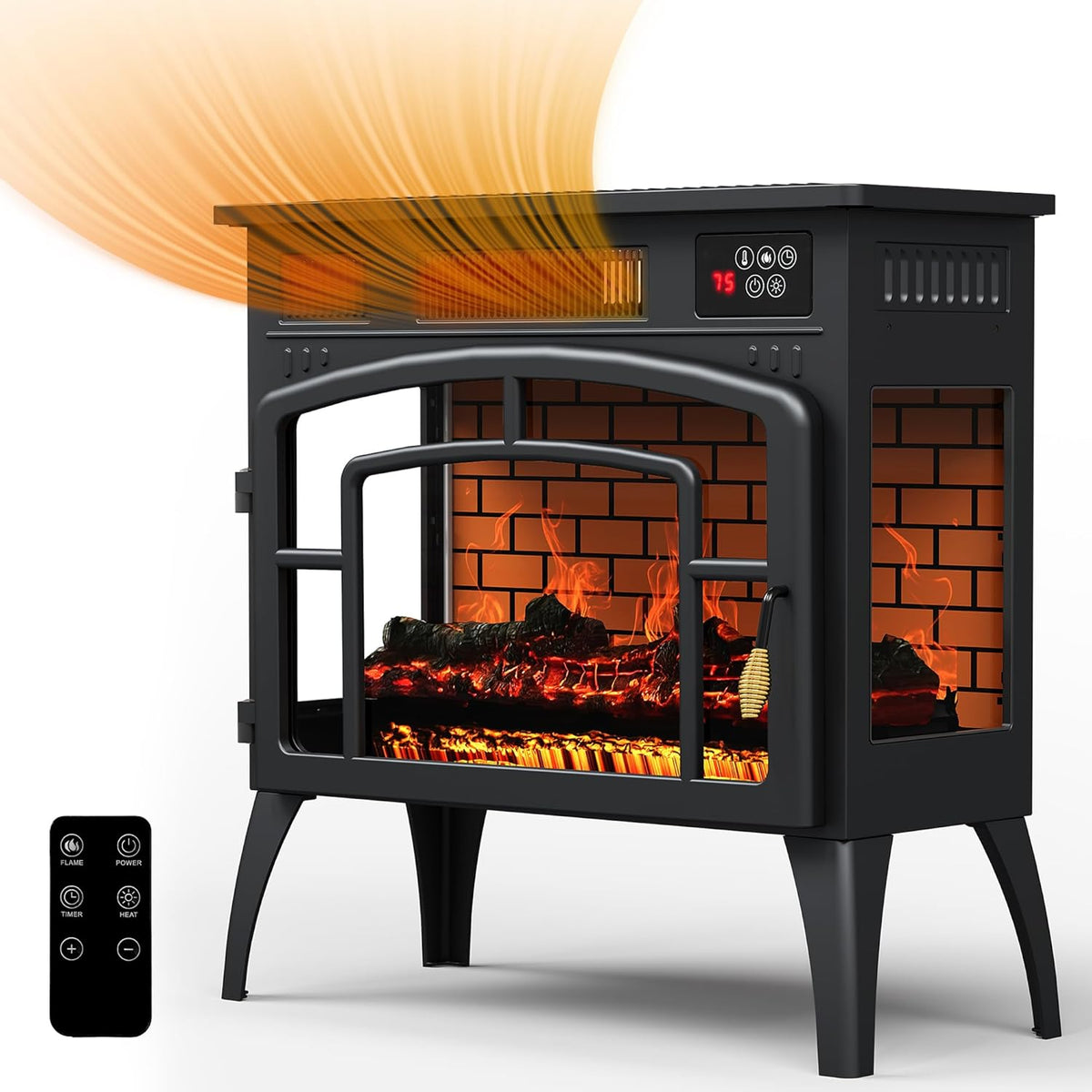 Royalcraft Freestanding Electric Fireplace Heater, Portable Electric Stove with Realistic 3D Flame Effect and Infrared Heating, Classic Mantel Design for Living Room and Bedroom