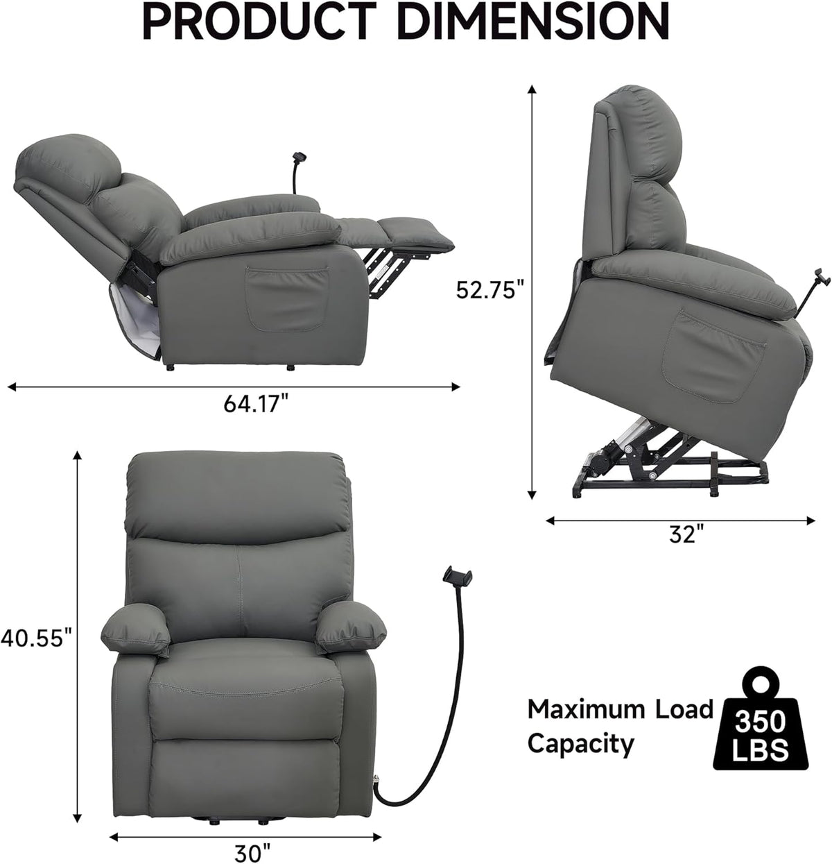 Electric Lift Recliner, Power Lift Recliner Chair with Waterproof Fabric, Lift Chair with Side Pocket and Remote Control, Easy to Operate