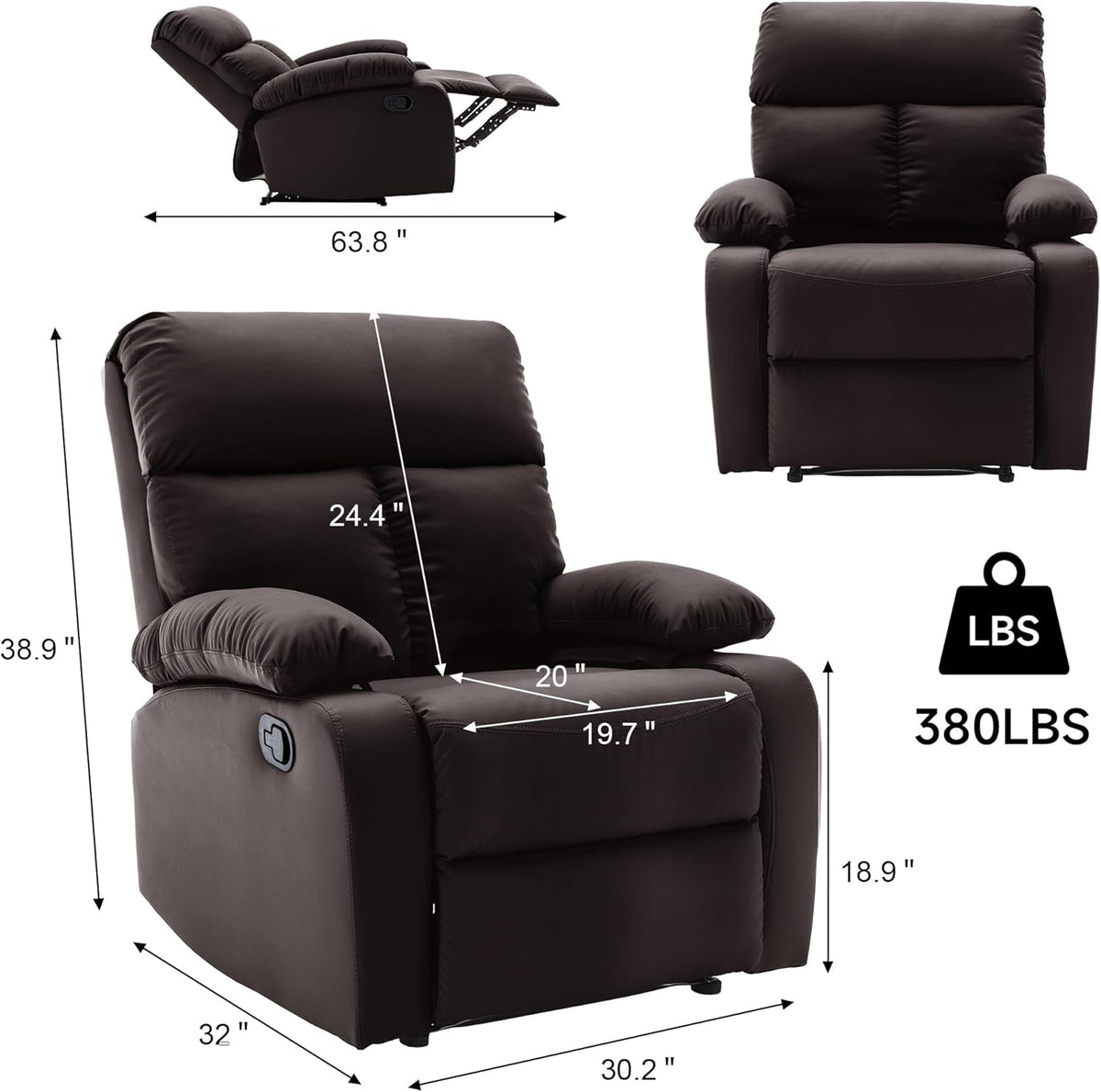 Manual Recliner Chair for Adults, Small Recliners for Small Spaces, Lazy boy Recliner Sofa Velvet Reclining Chairs for Living Room, RV, Bedroom