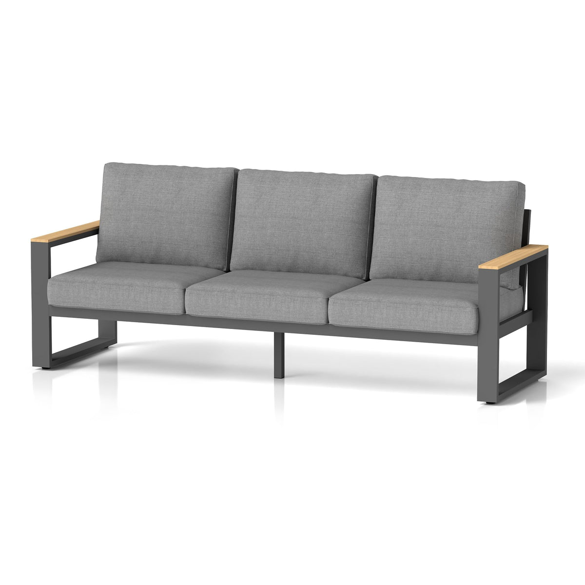 CozyHome Aluminum Outdoor Couch, All-Weather Metal Patio 3-seat Sofa with Soft Thick Cushions, Patio Sofa Couch for Porch Backyard Garden, Grey