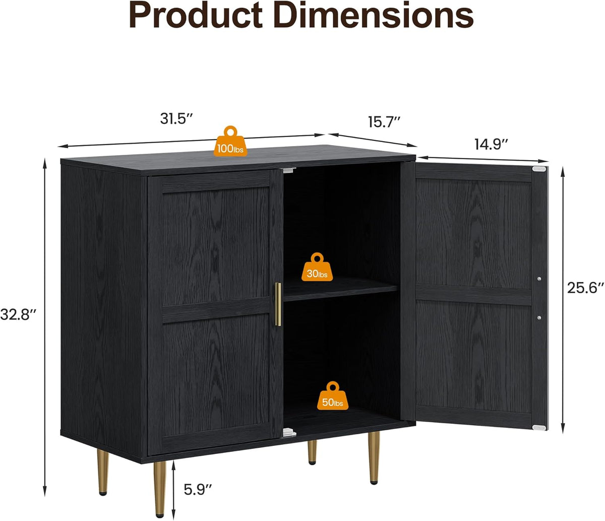RoyalCraft 2-Door Storage Cabinet, Modern Wood Credenza with Adjustable Shelves, Freestanding Buffet Sideboard Cabinet for Living Room, Bedroom, Dining Room, Entryway