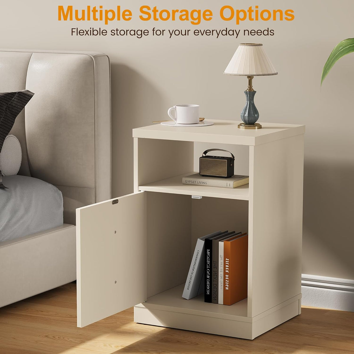 Royalcraft Nightstand with Storage Shelf and Door, Faux two-drawer Design Side Table , Modern Night Stand for Bedroom Dorm, Wood End Table for Living Room Small Spaces