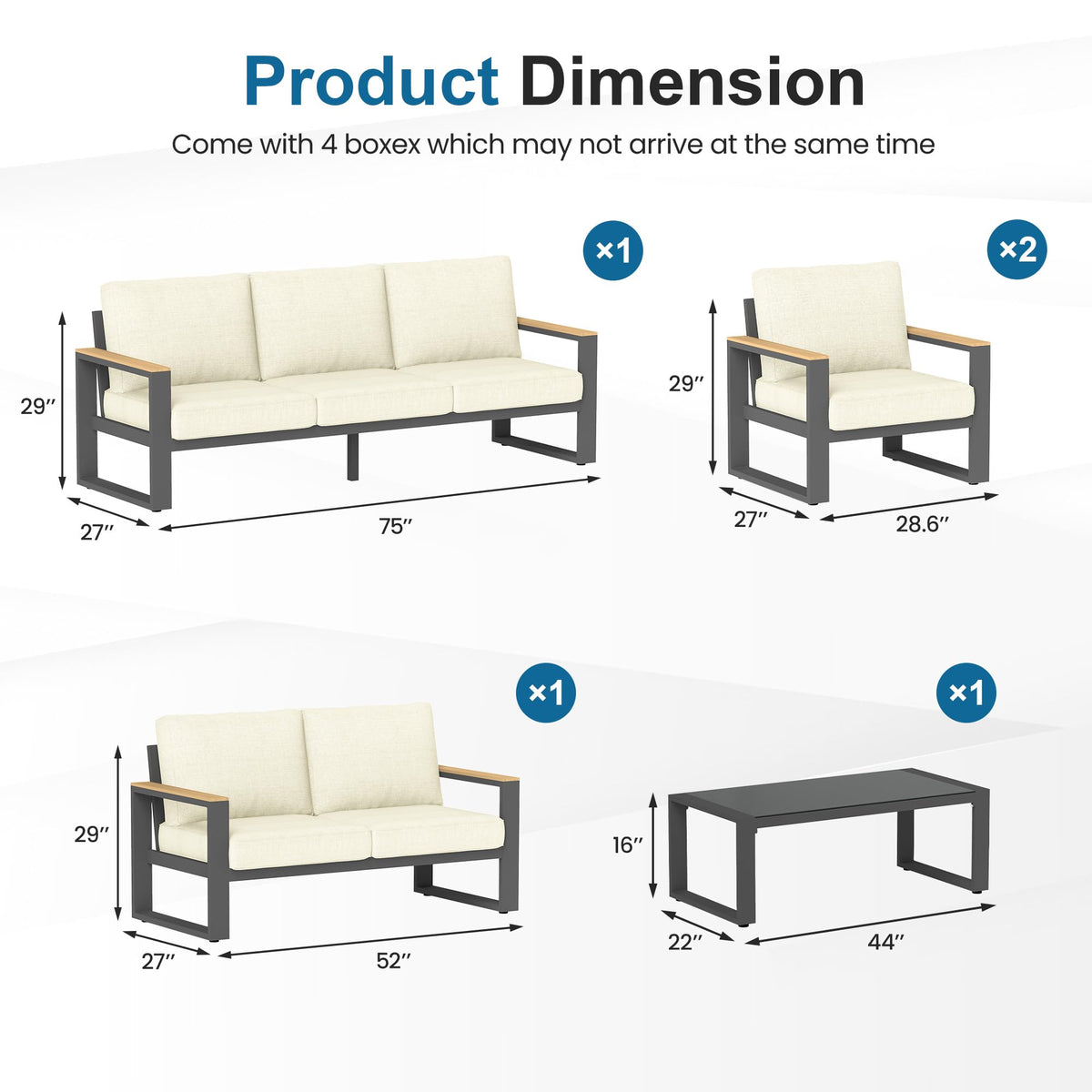 CozyHome Aluminum Patio Furniture, 7-Seats Metal Outdoor Furniture Set with Coffee Table, Modern Patio Sofa Sets Outdoor Conversation Set for Pool Garden Porch Backyard, Beige