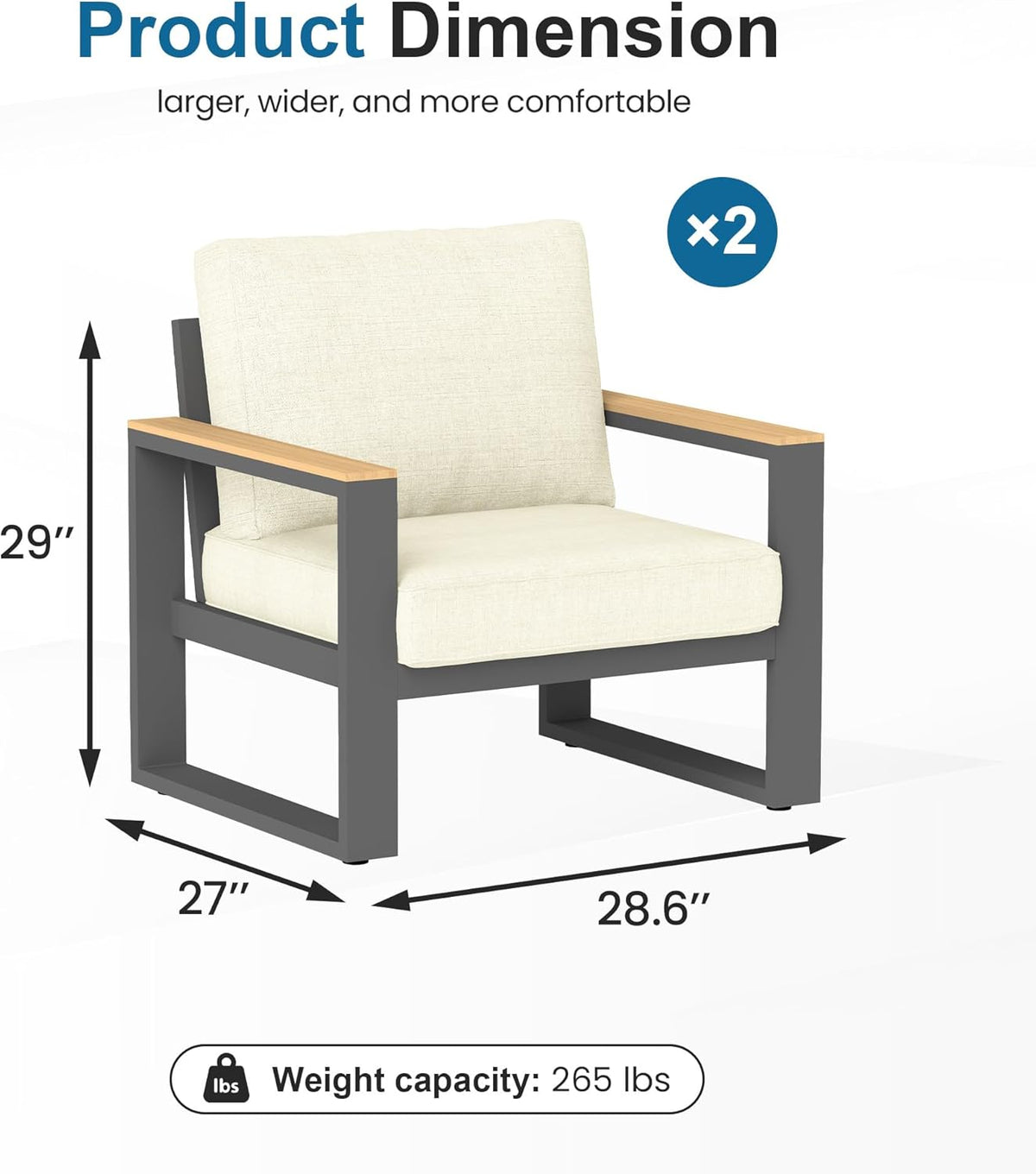 CozyHome Aluminum Outdoor Armchair, 2 Pieces All-Weather Metal Patio Single Sofa, Patio Conversation Set for Porch Backyard Garden, Beige